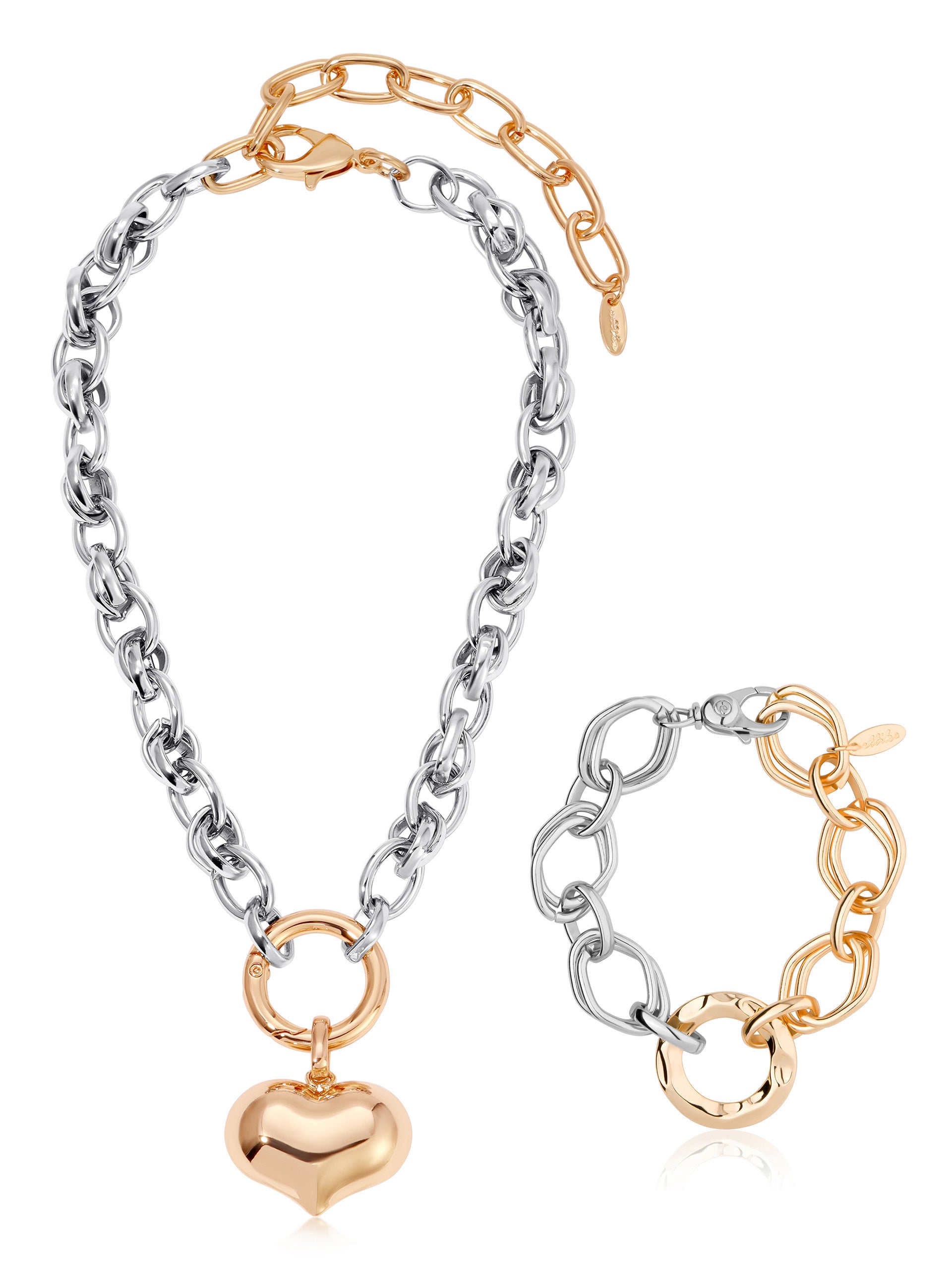 Mixed Metal Heart Bracelet Set