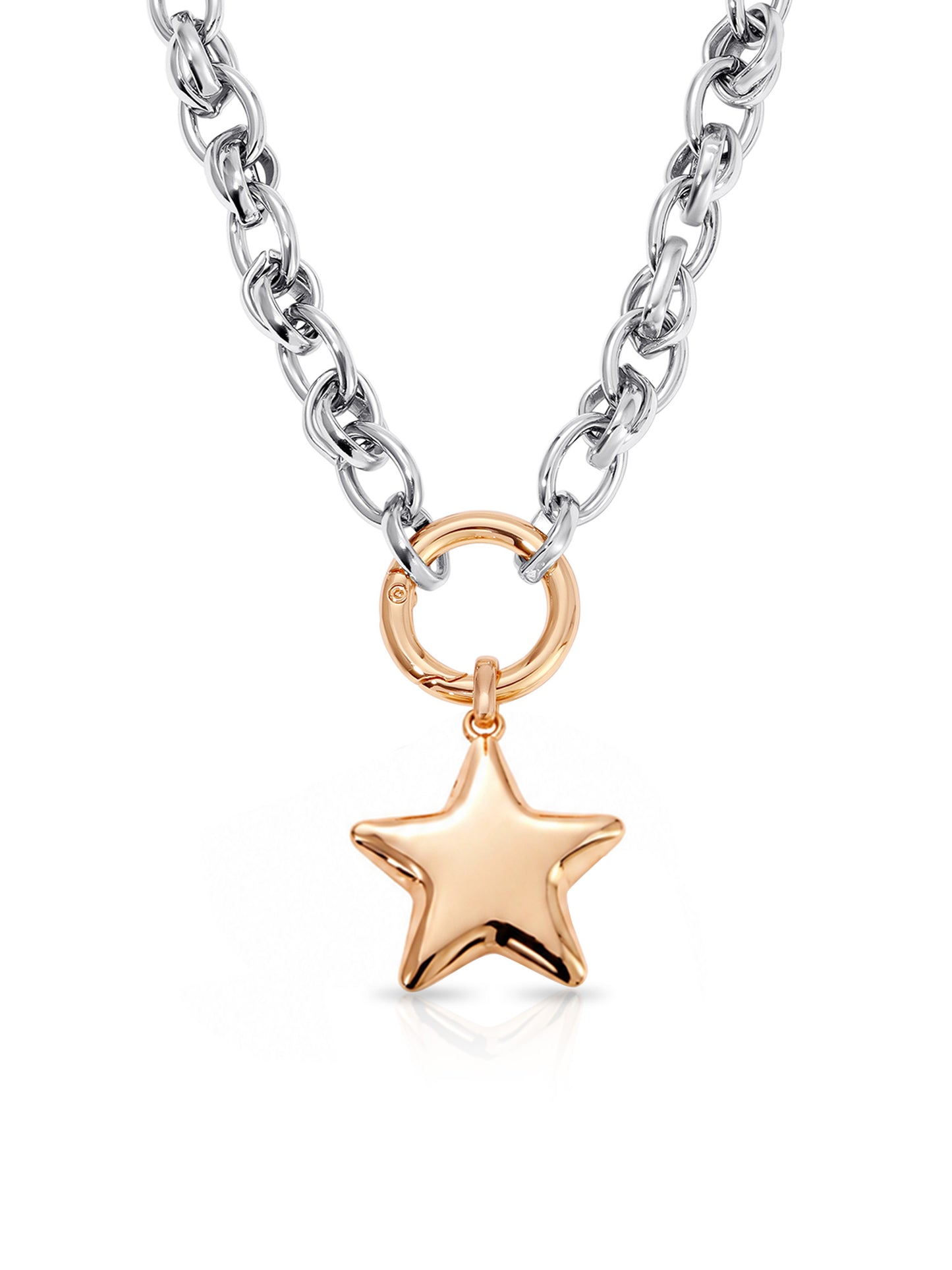Locked in Love Mixed Metal Heart Necklace in Rhodium and 18k Gold Plated Star
