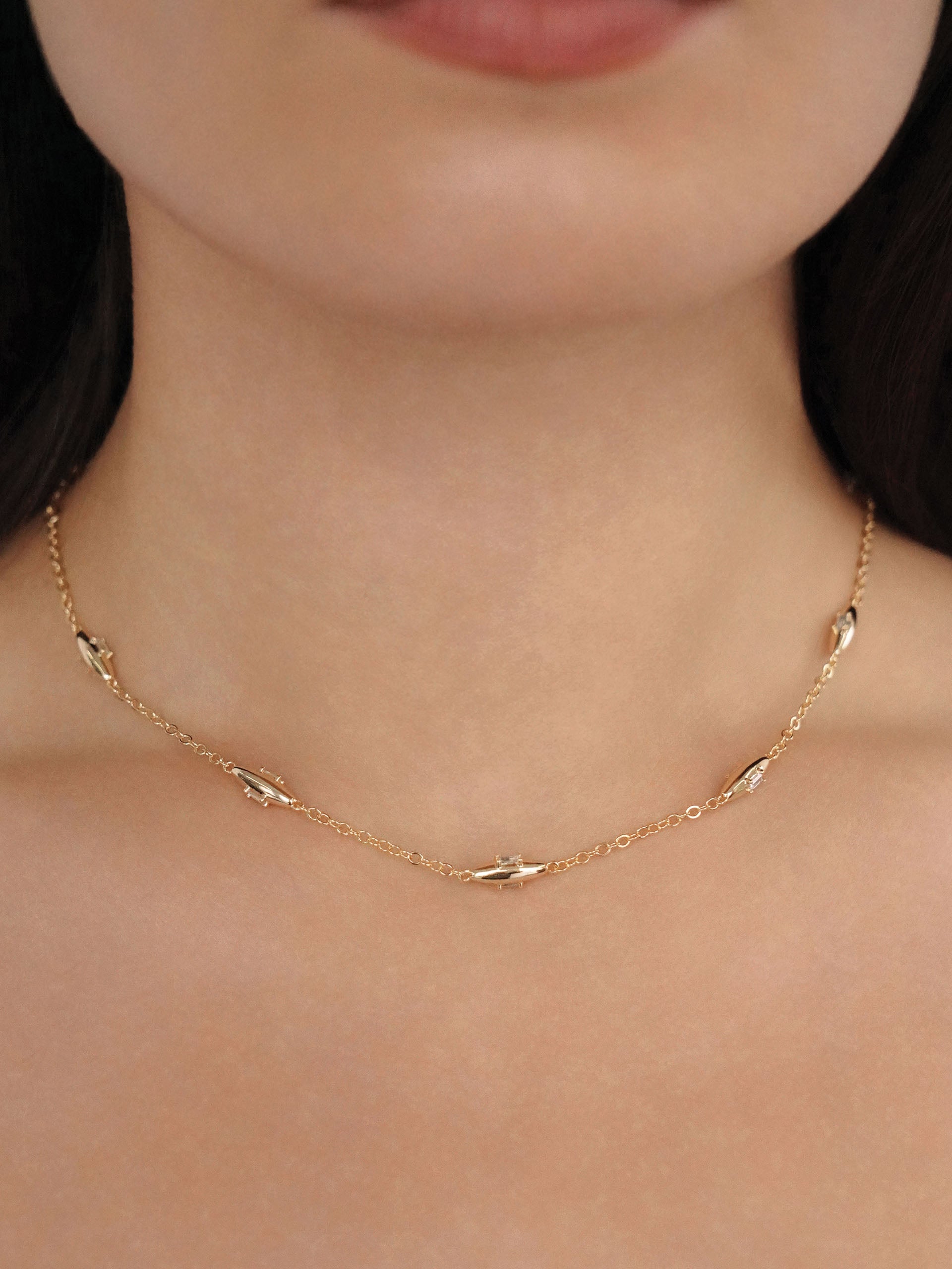Oval Dome Baguette Necklace