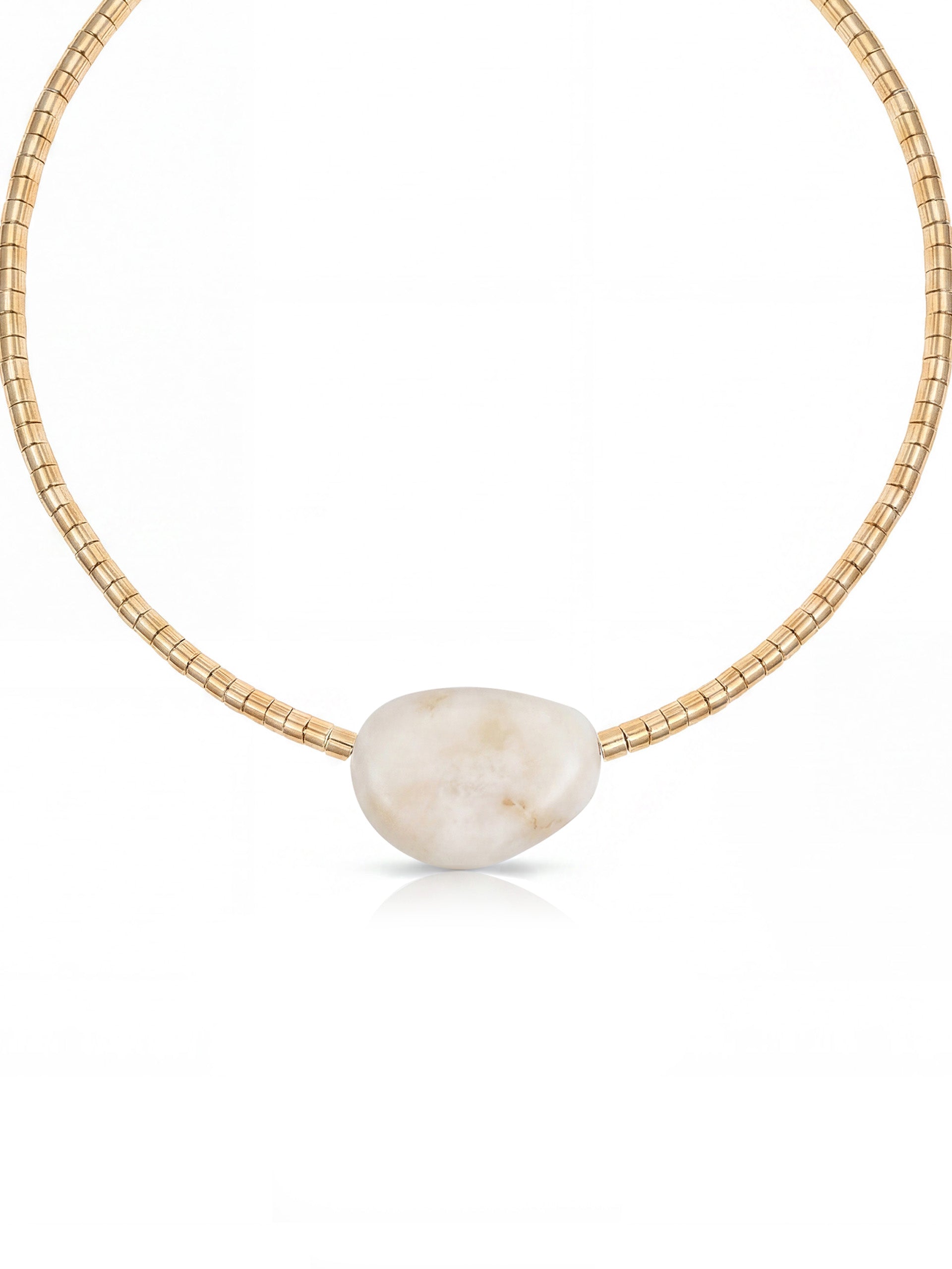 Gold Beaded Bone Nugget Necklace in Bone Stone with 18k Gold Plating 2