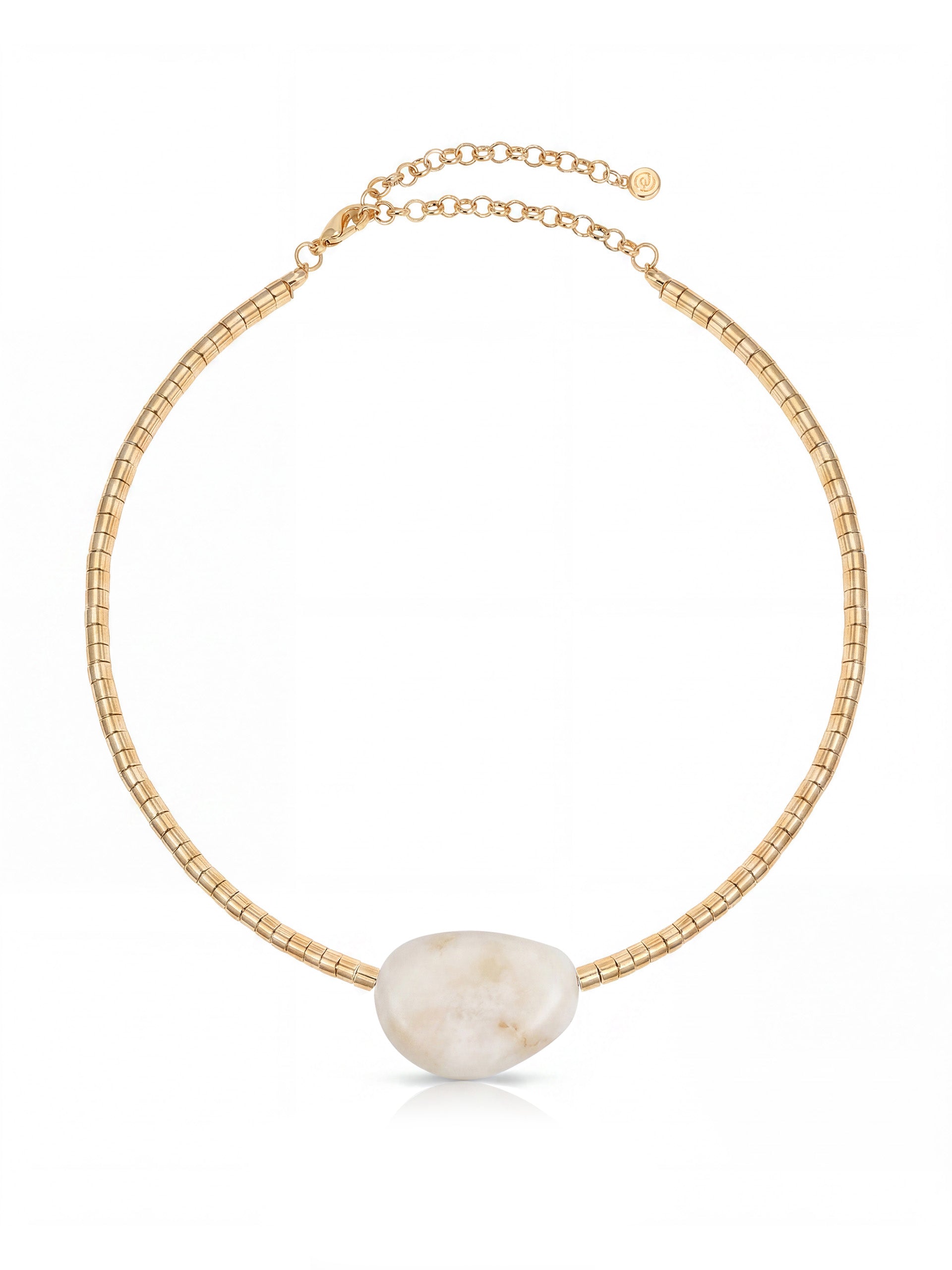 Gold Beaded Bone Nugget Necklace in Bone Stone with 18k Gold Plating