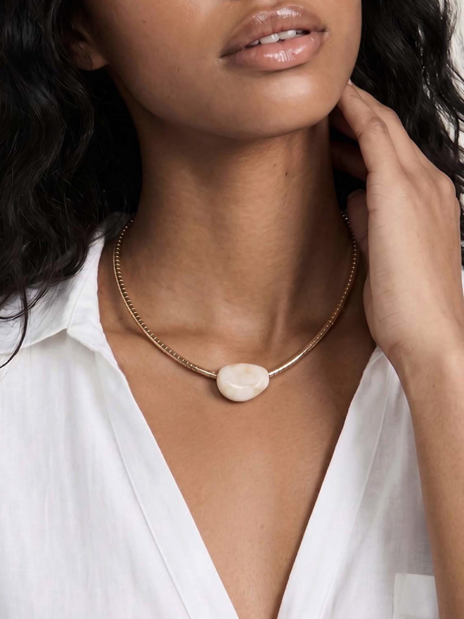 Gold Beaded Bone Nugget Necklace in Bone Stone with 18k Gold Plating model 2