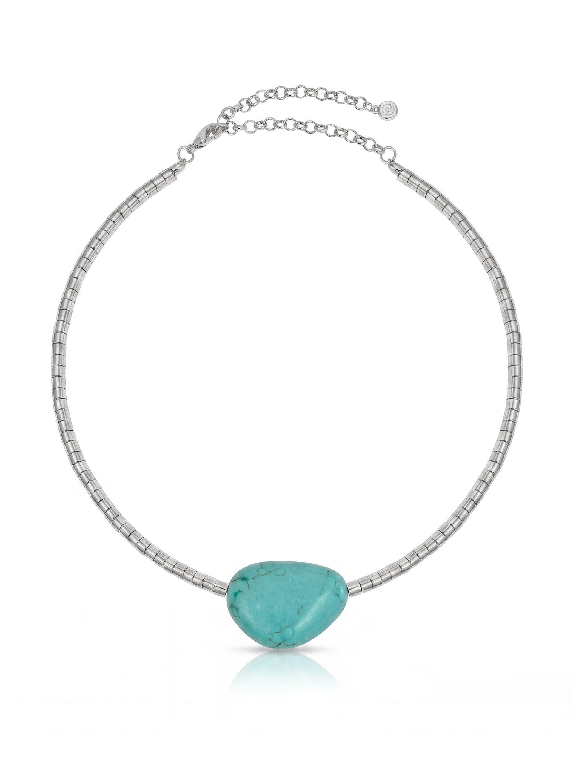 Beaded Turquoise Nugget Necklace Turquoise with Silver Plating 1