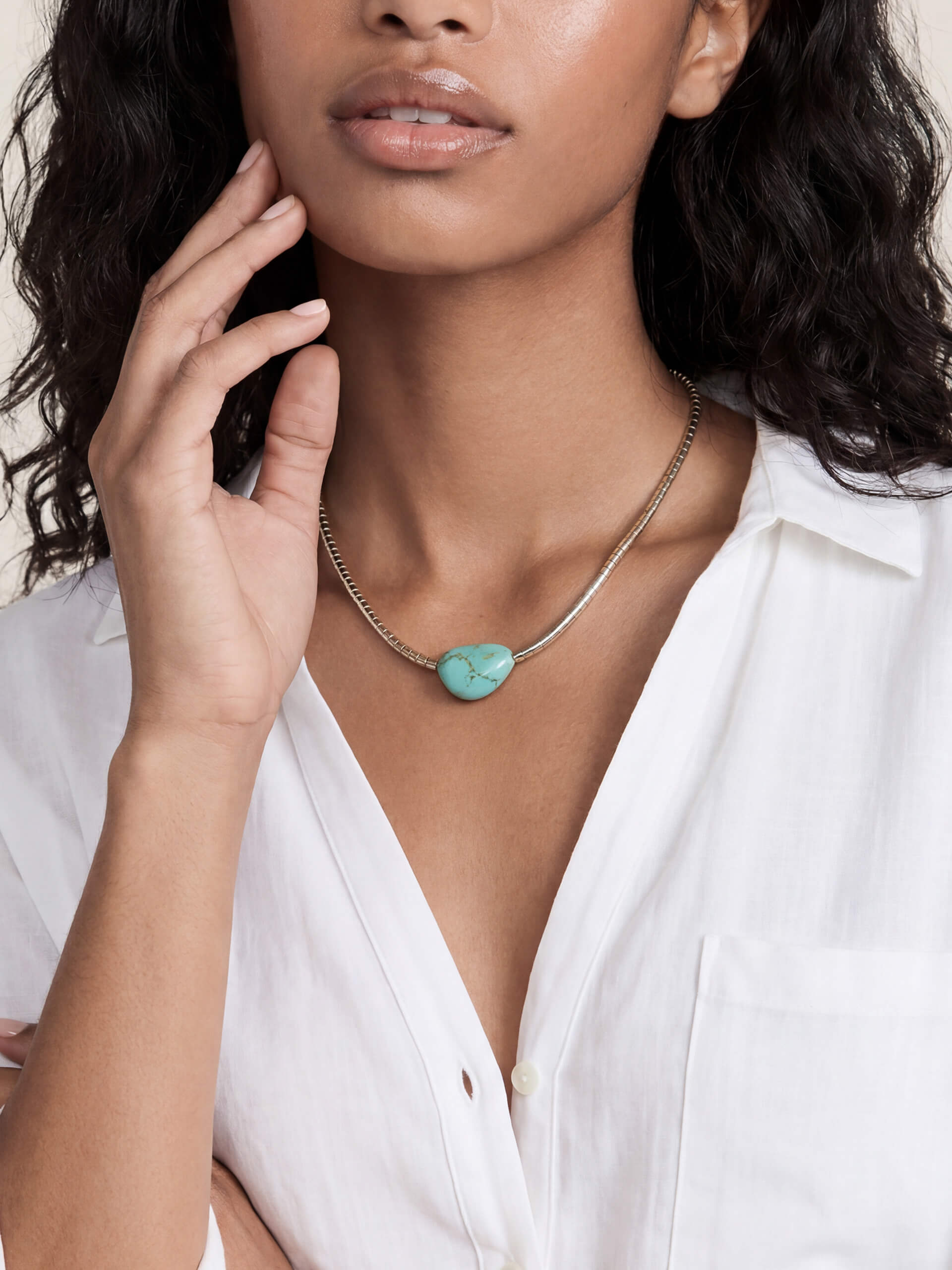 Beaded Turquoise Nugget Necklace Turquoise with Silver Plating 4