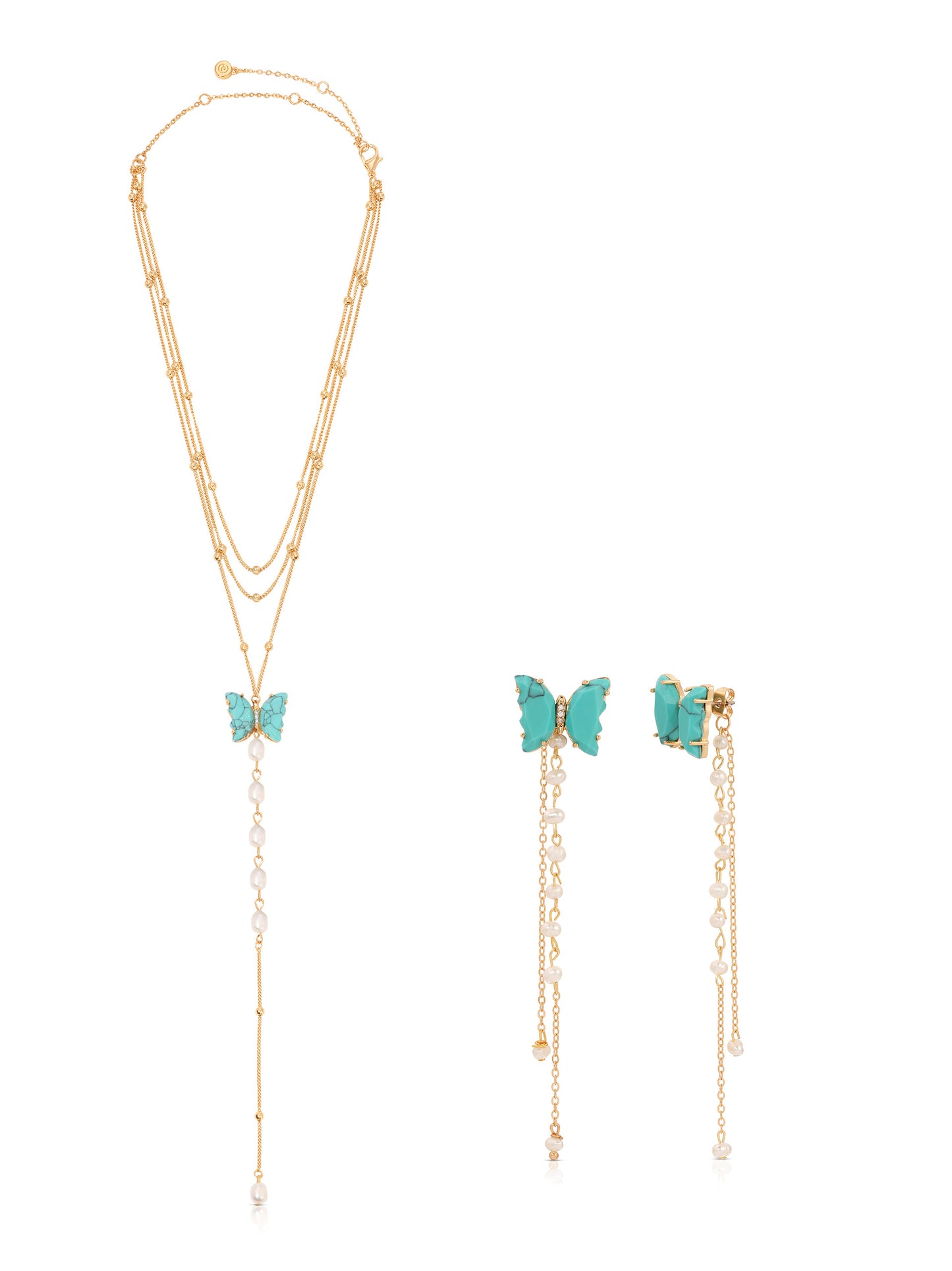 Turquoise Butterfly Lariat & Dangle Earrings Set