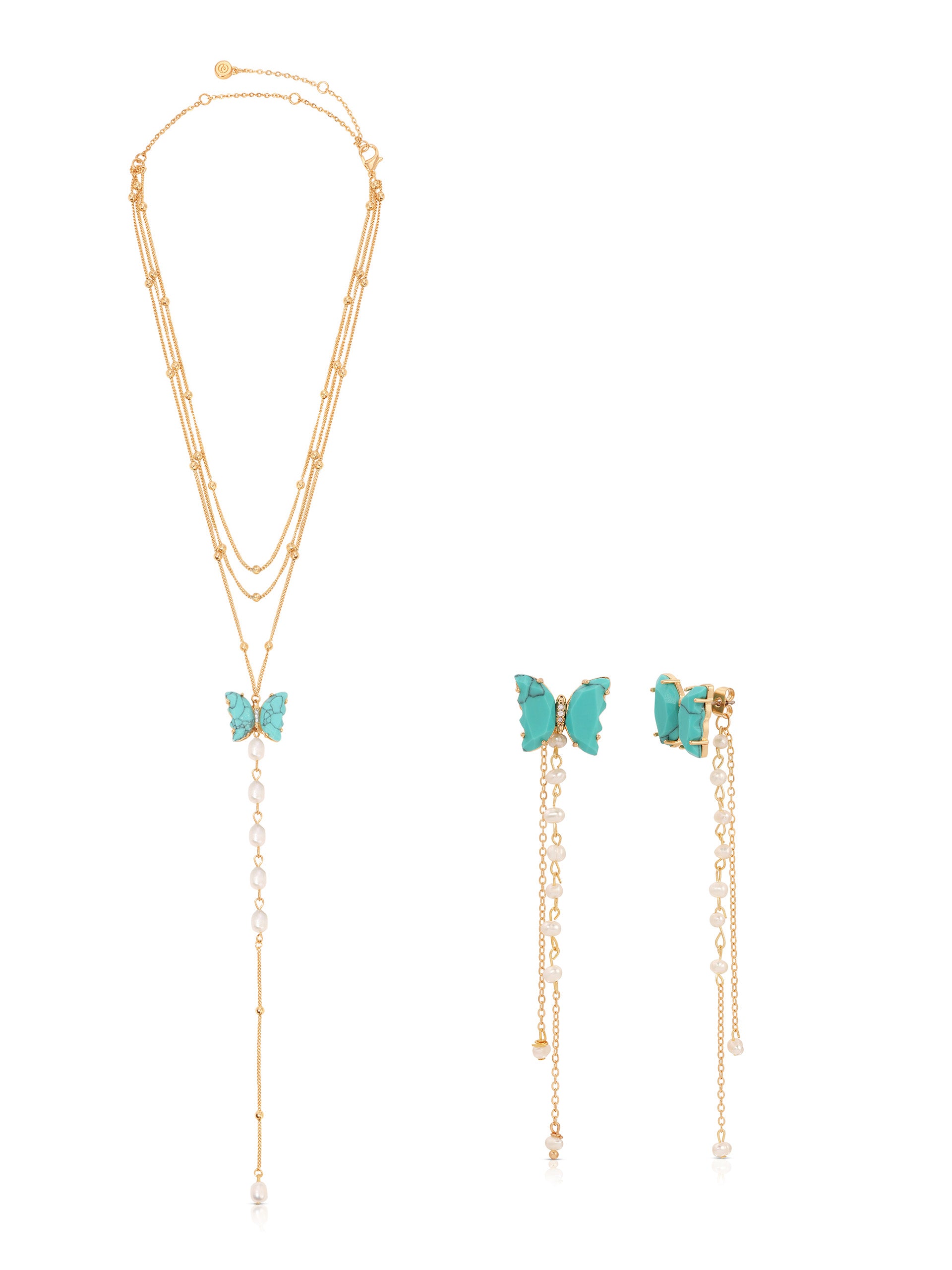 Turquoise Butterfly Lariat & Dangle Earrings Set
