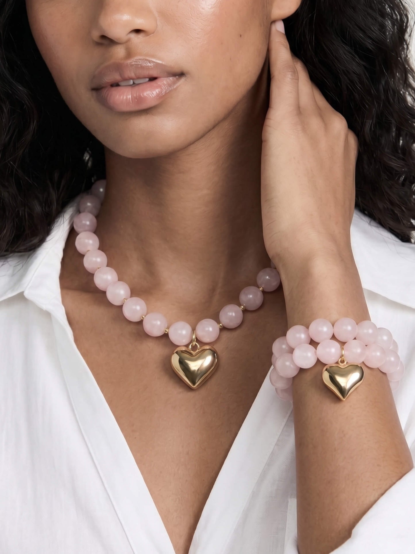 Luck and Love Set in Rose on model 1
