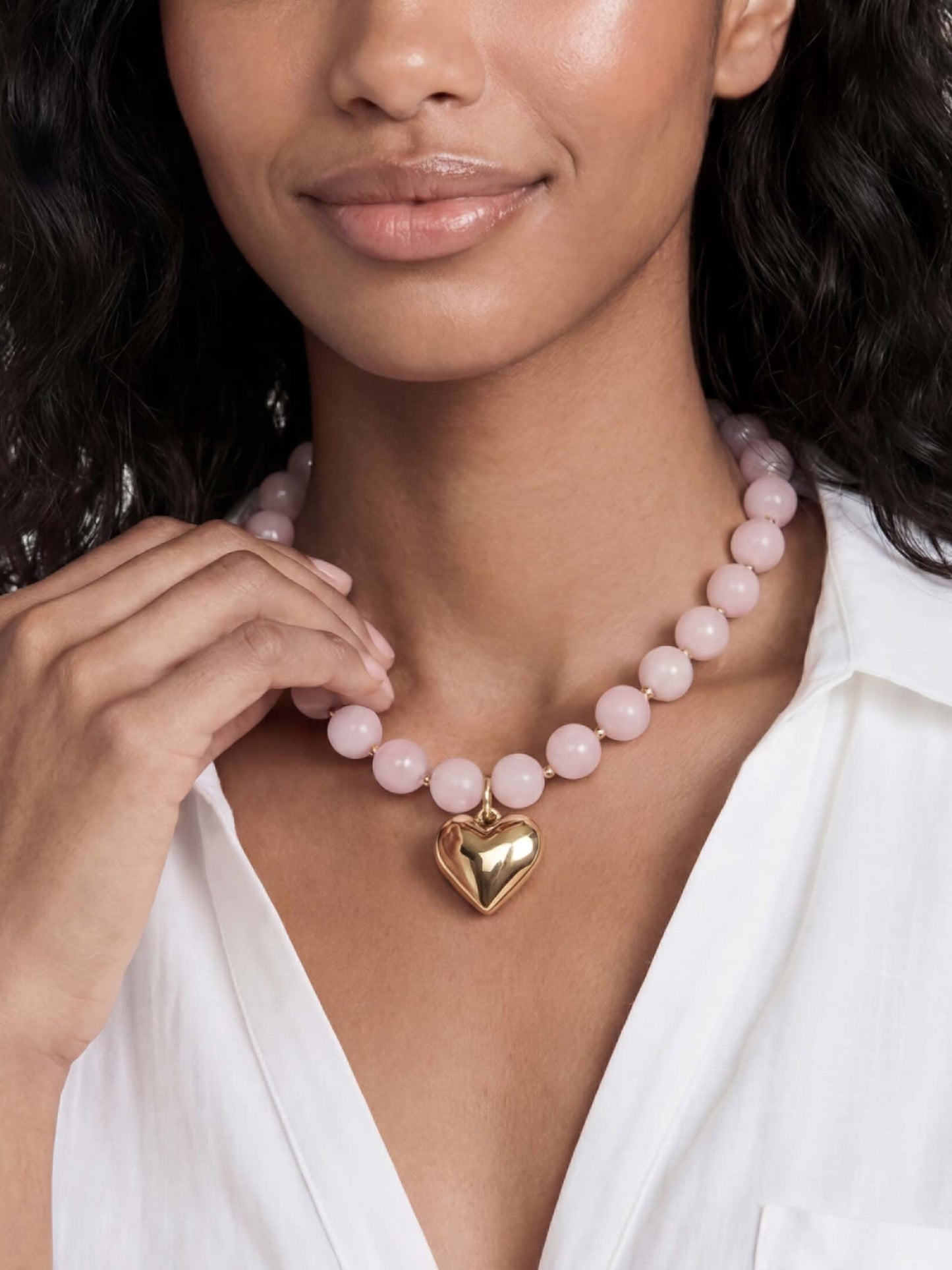 Luck and Love Rose Quartz Necklace on model 2