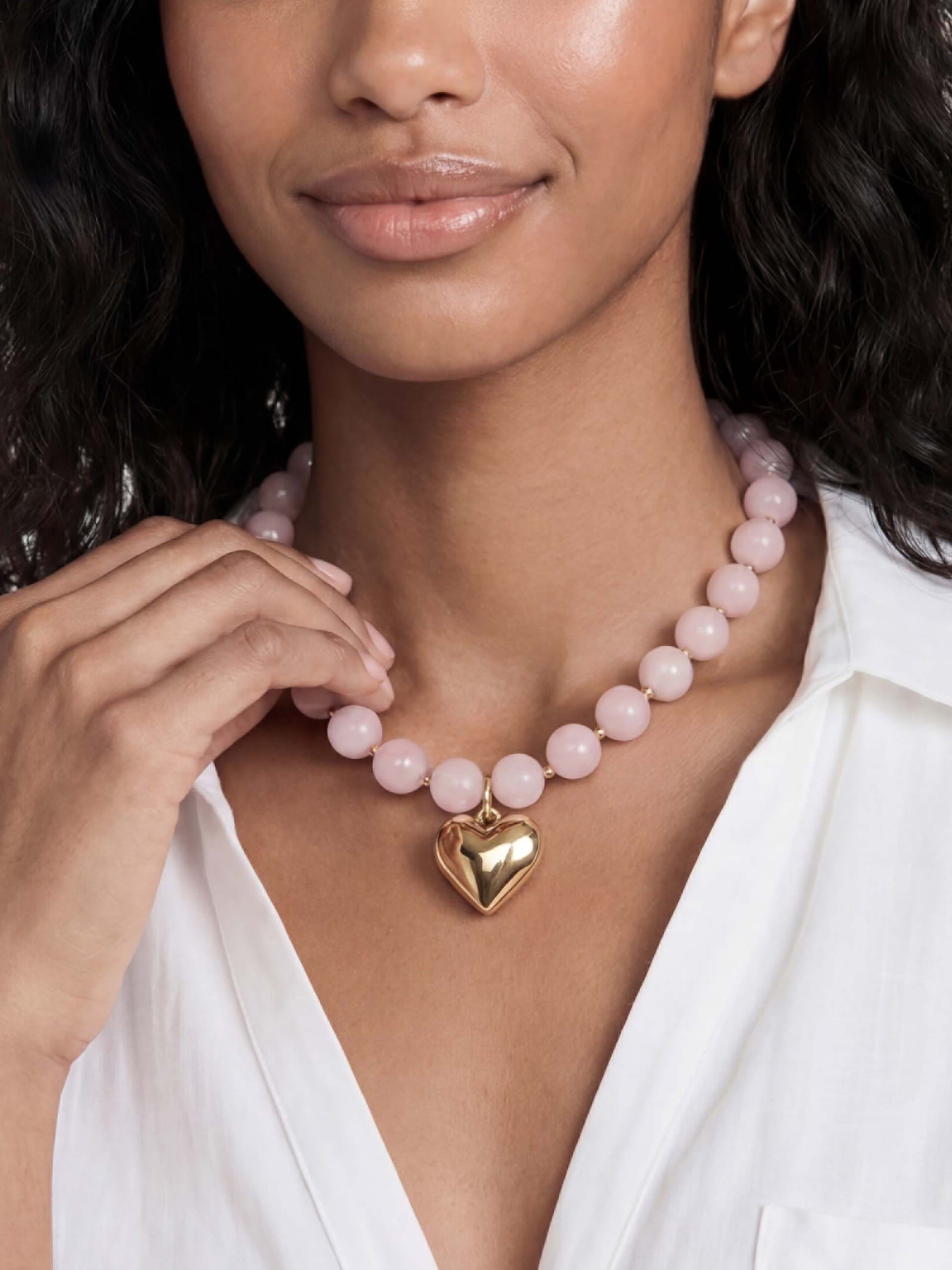 Luck and Love Rose Quartz Necklace on model 2