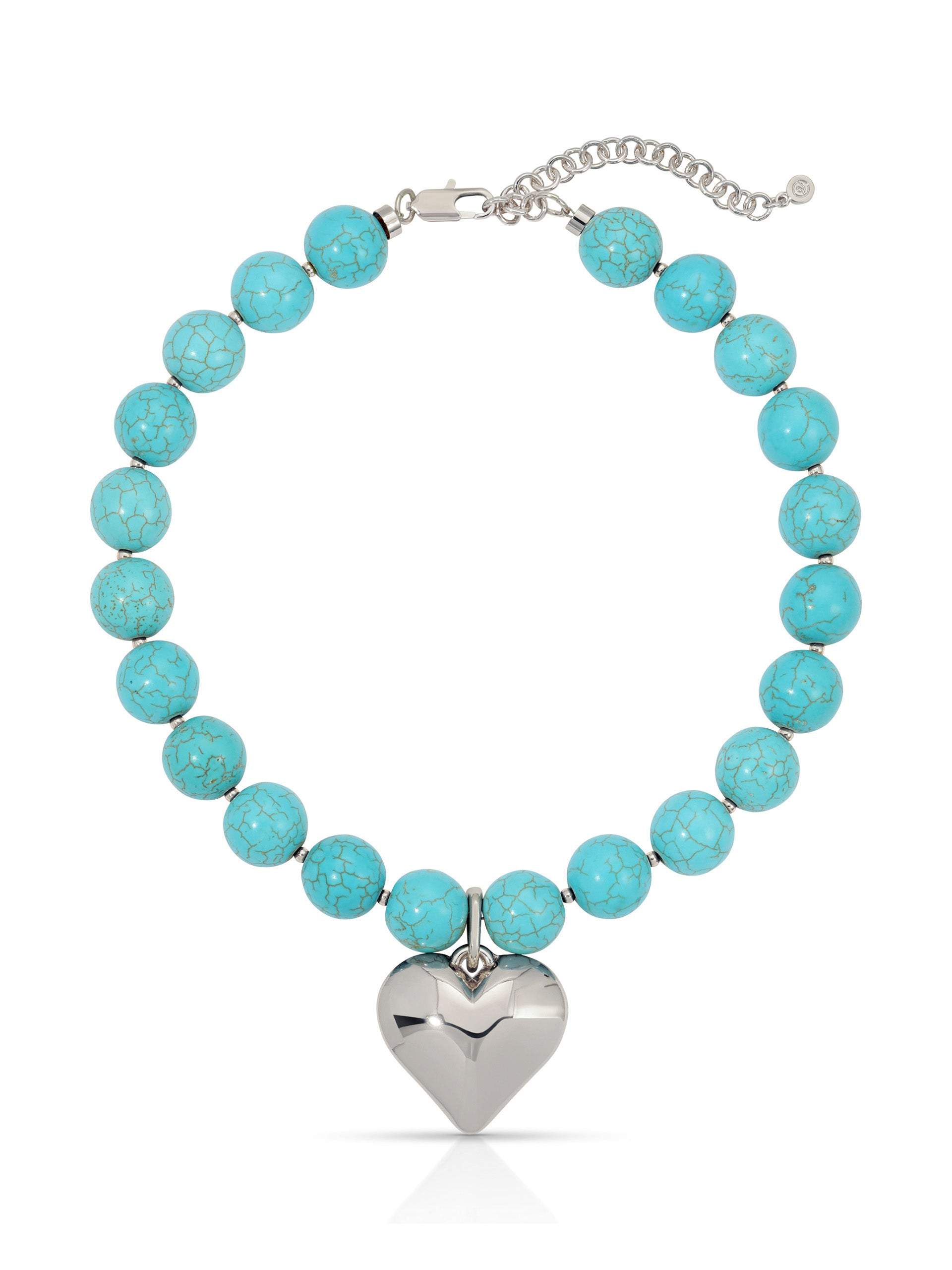 Luck and Love Turquoise Heart Necklace Turquoise with Silver Plating