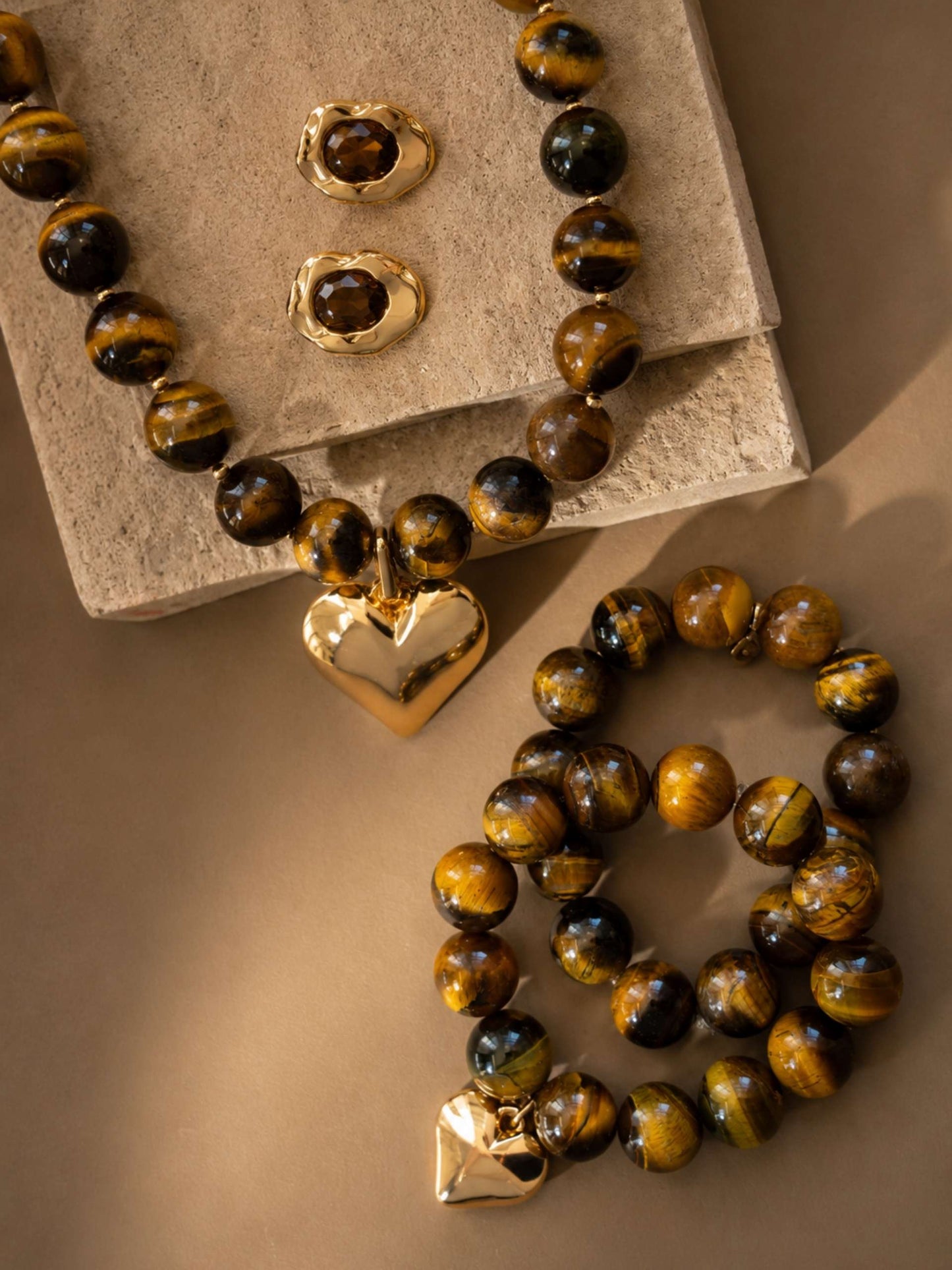 Luck and Love Tiger's Eye Heart Bracelet Set