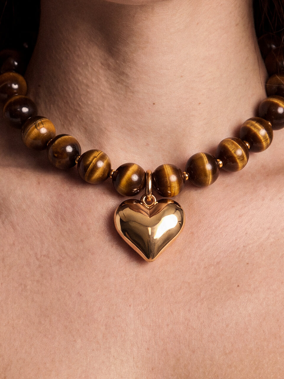 Luck and Love Tiger's Eye Heart Necklace