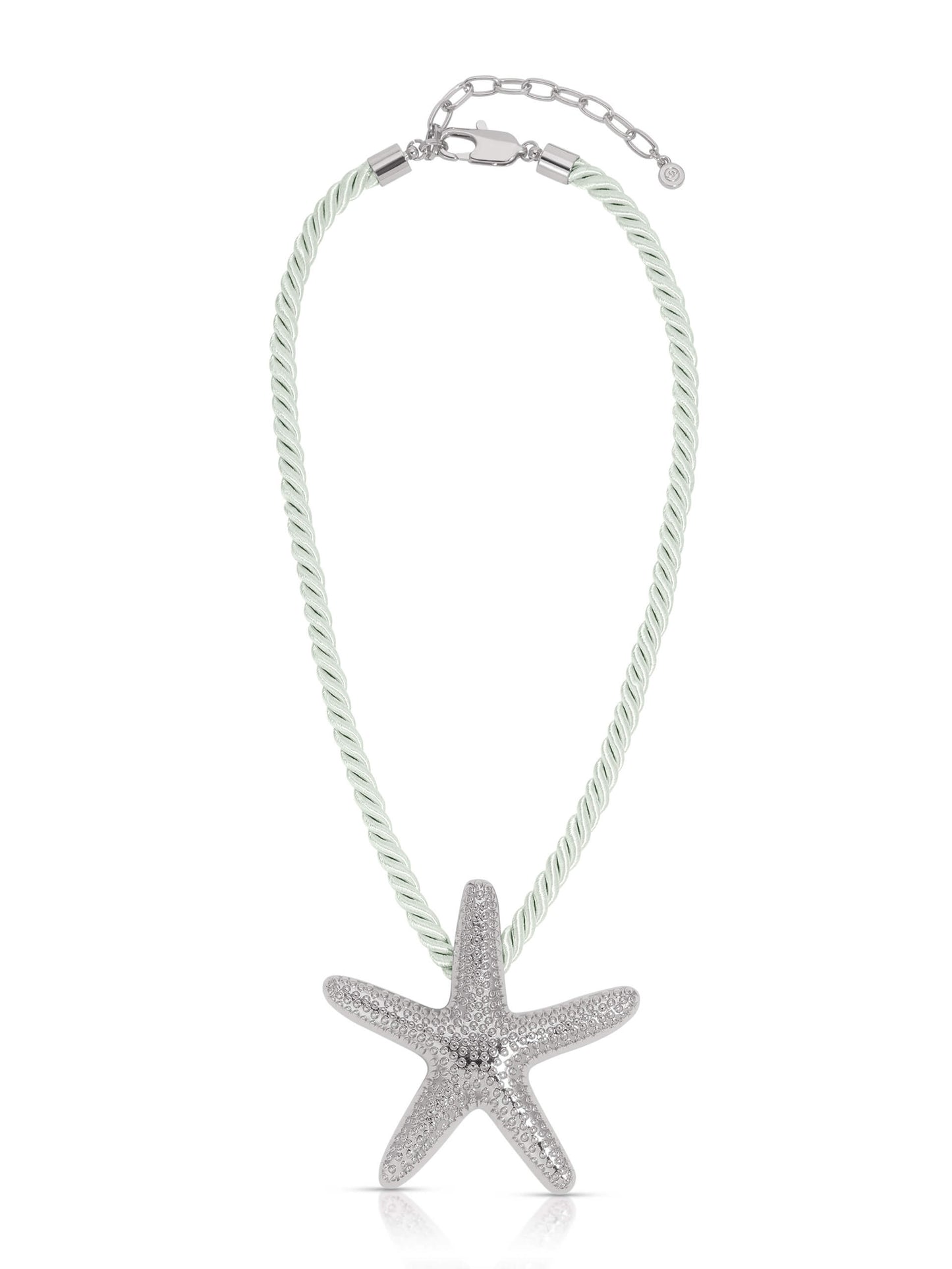 Starfish Statement Pendant Necklace Seafoam Rope with Silver Plating 2