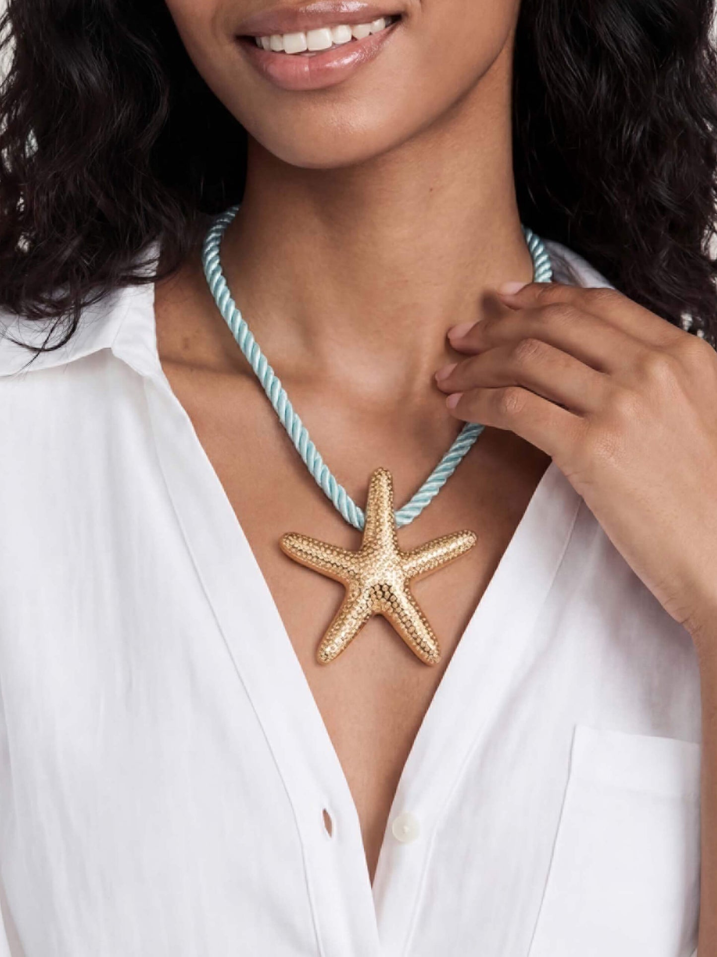 Starfish Statement Pendant Necklace Turquoise Rope with 18k Gold Plating model 2