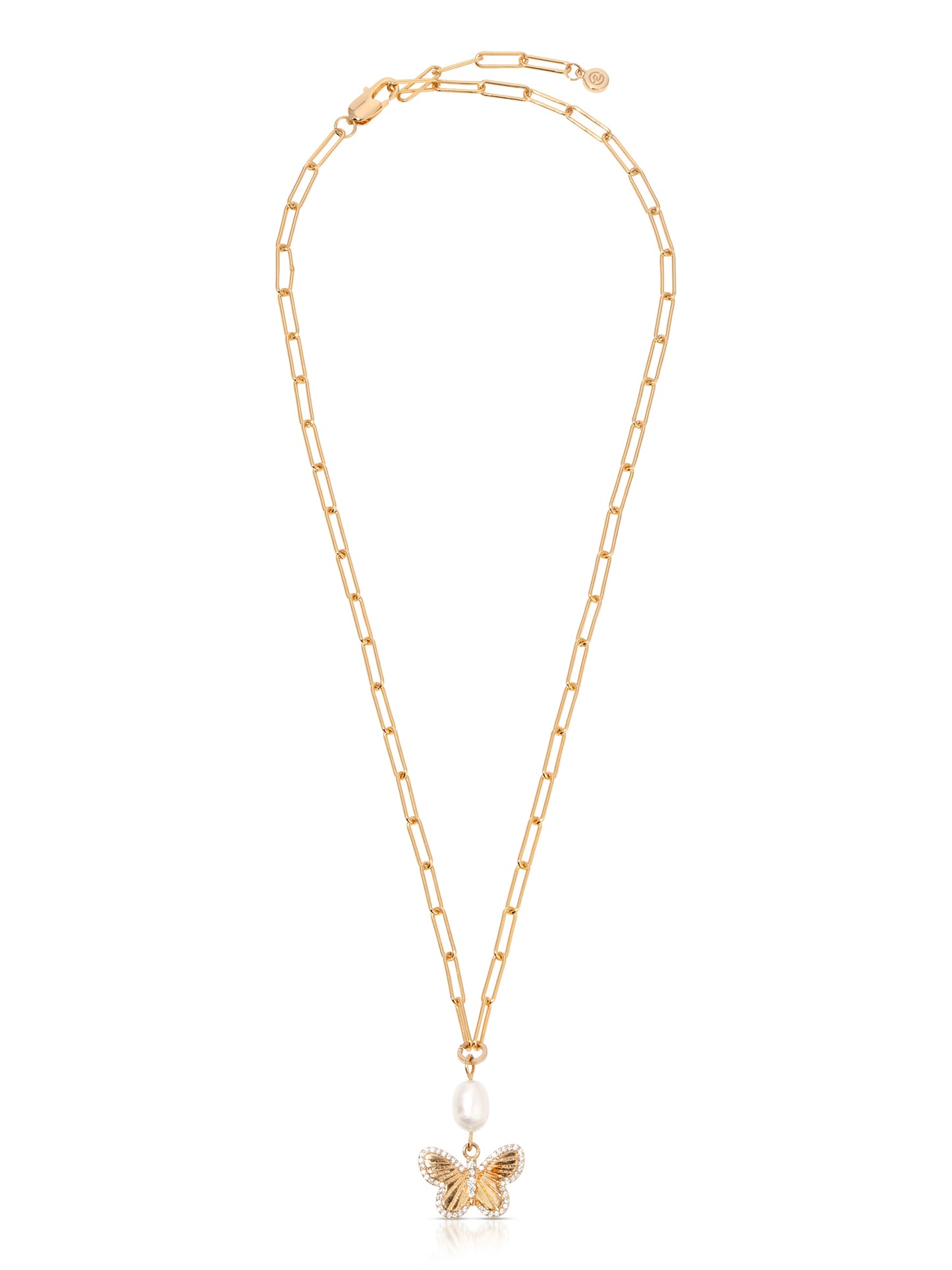 Butterfly Pearl Chain Necklace Pearl with 18k Gold Plating 2