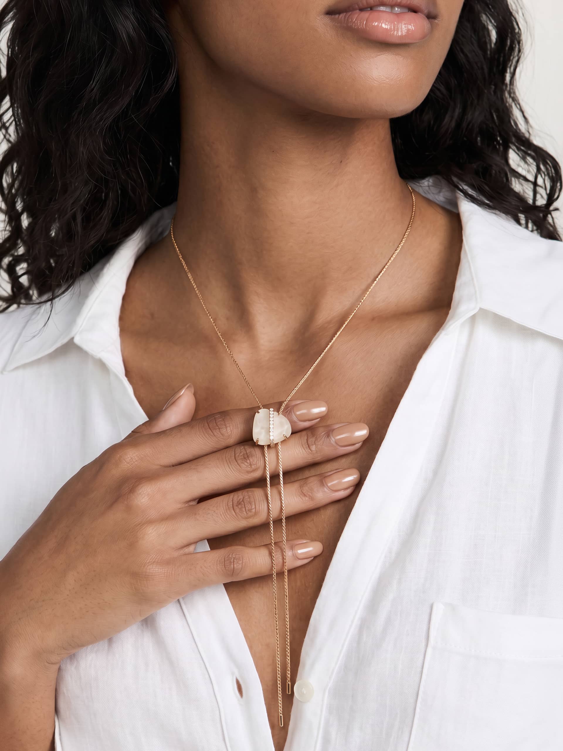 Solstice Bolo Necklace in Bone Stone with 18k Gold Plating model 2