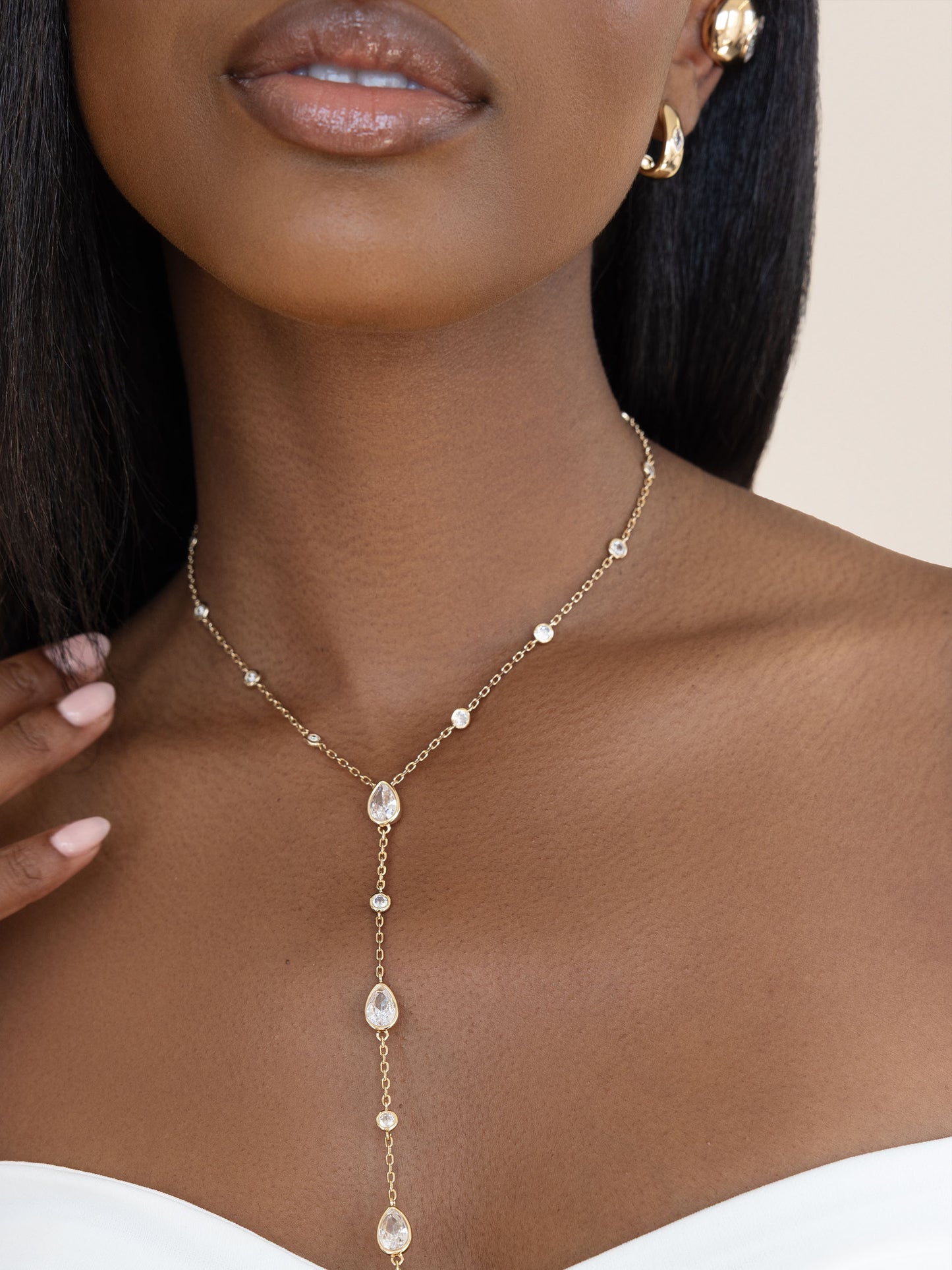 Marquise Crystal Lariat Clear Crystal with 18k Gold Plating model 4