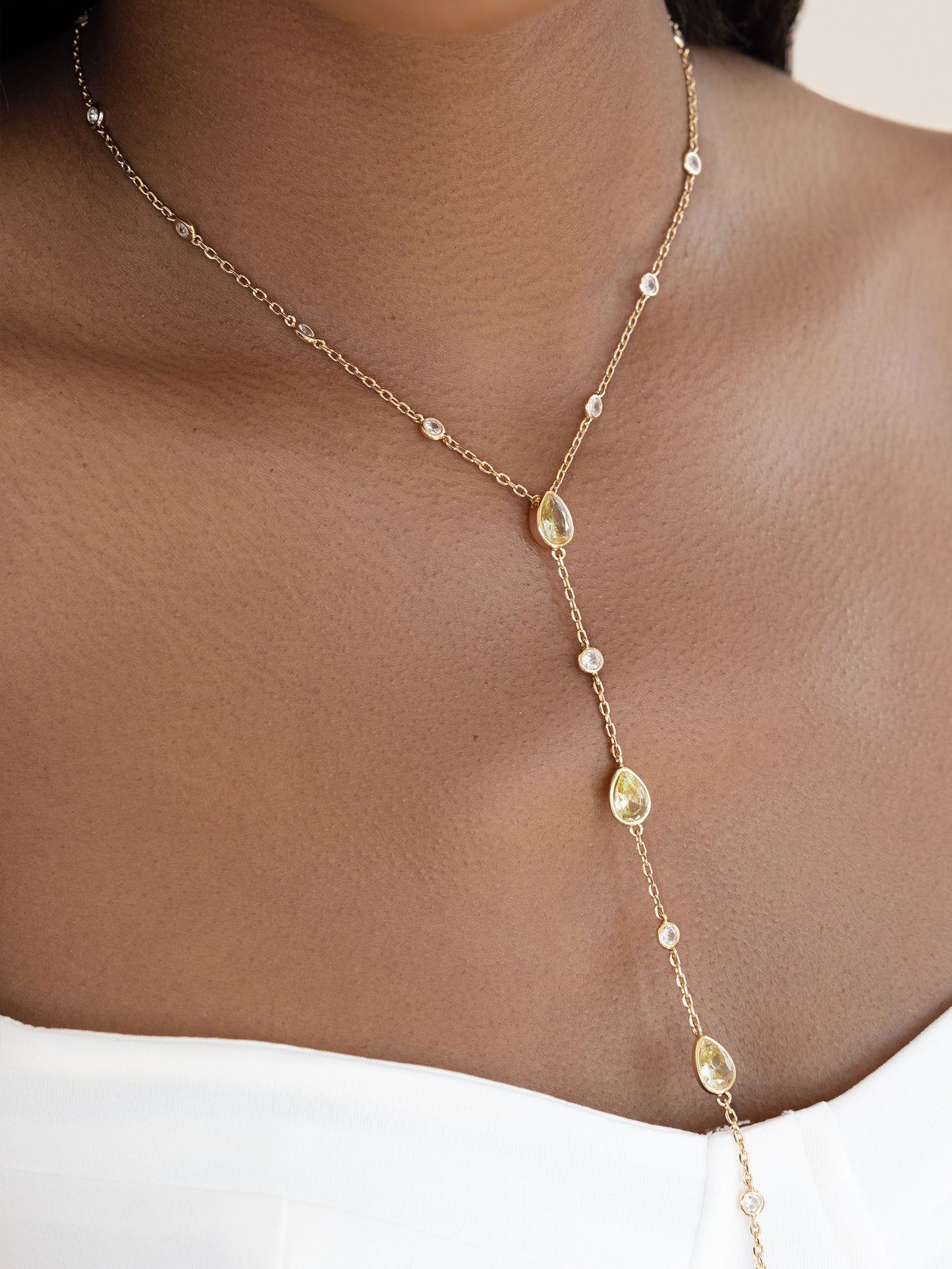 Marquise Crystal Lariat Peridot Crystal with 18k Gold Plating model 2