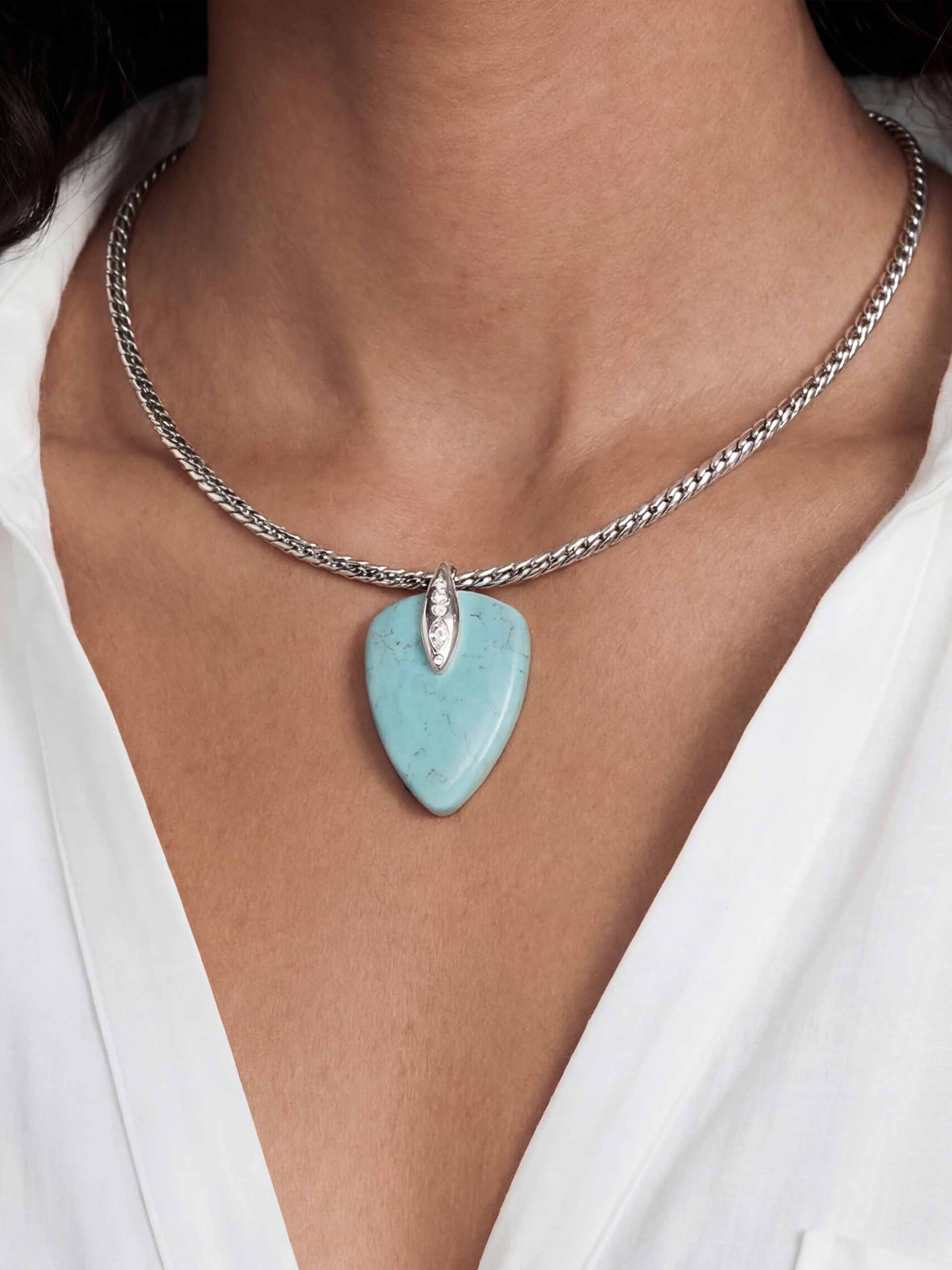 Turquoise Solstice Pendant Choker Turquoise with Silver Plating on model 1