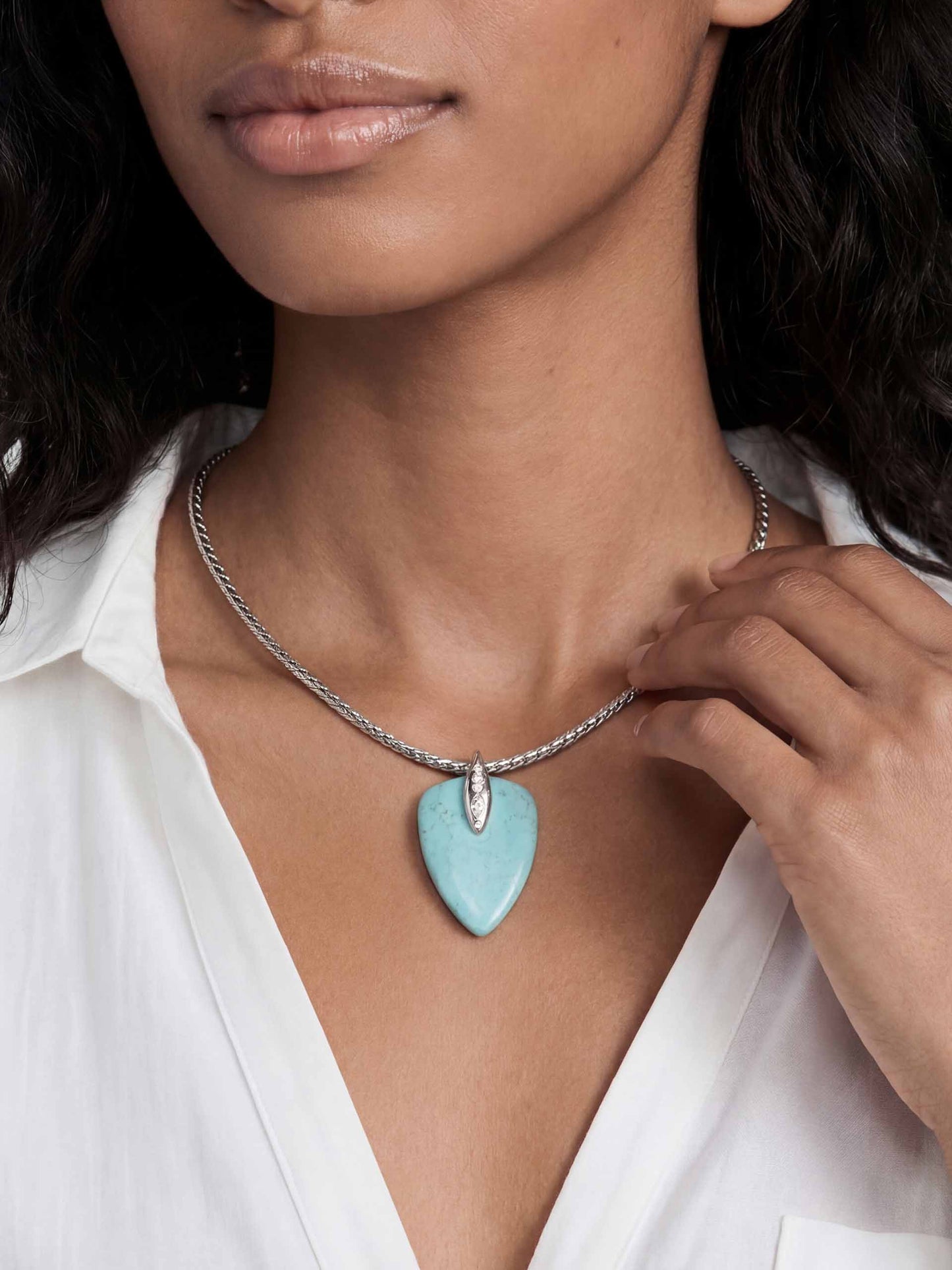 Turquoise Solstice Pendant Choker Turquoise with Silver Plating on model 2