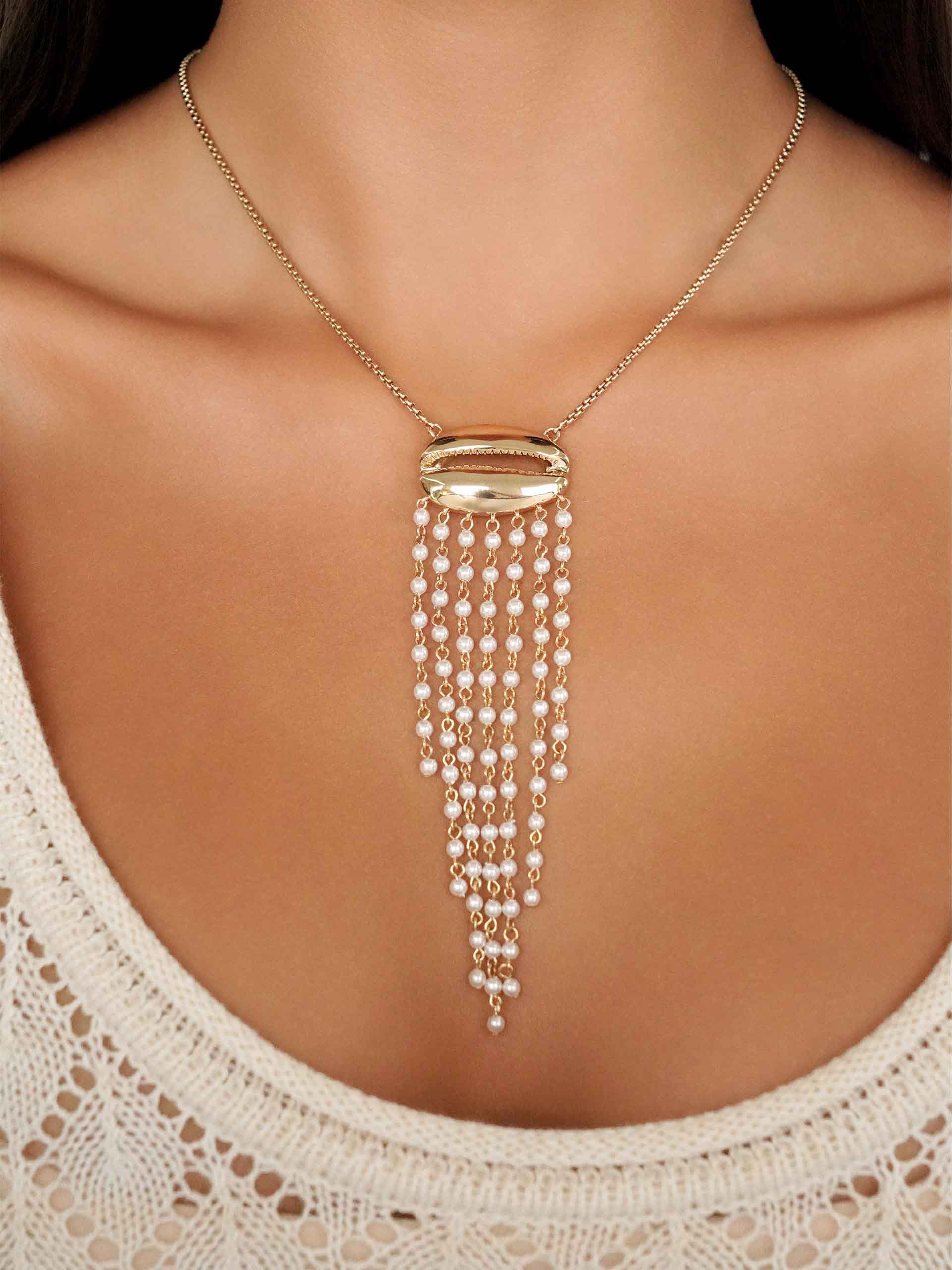 Mykonos Shell Necklace on model