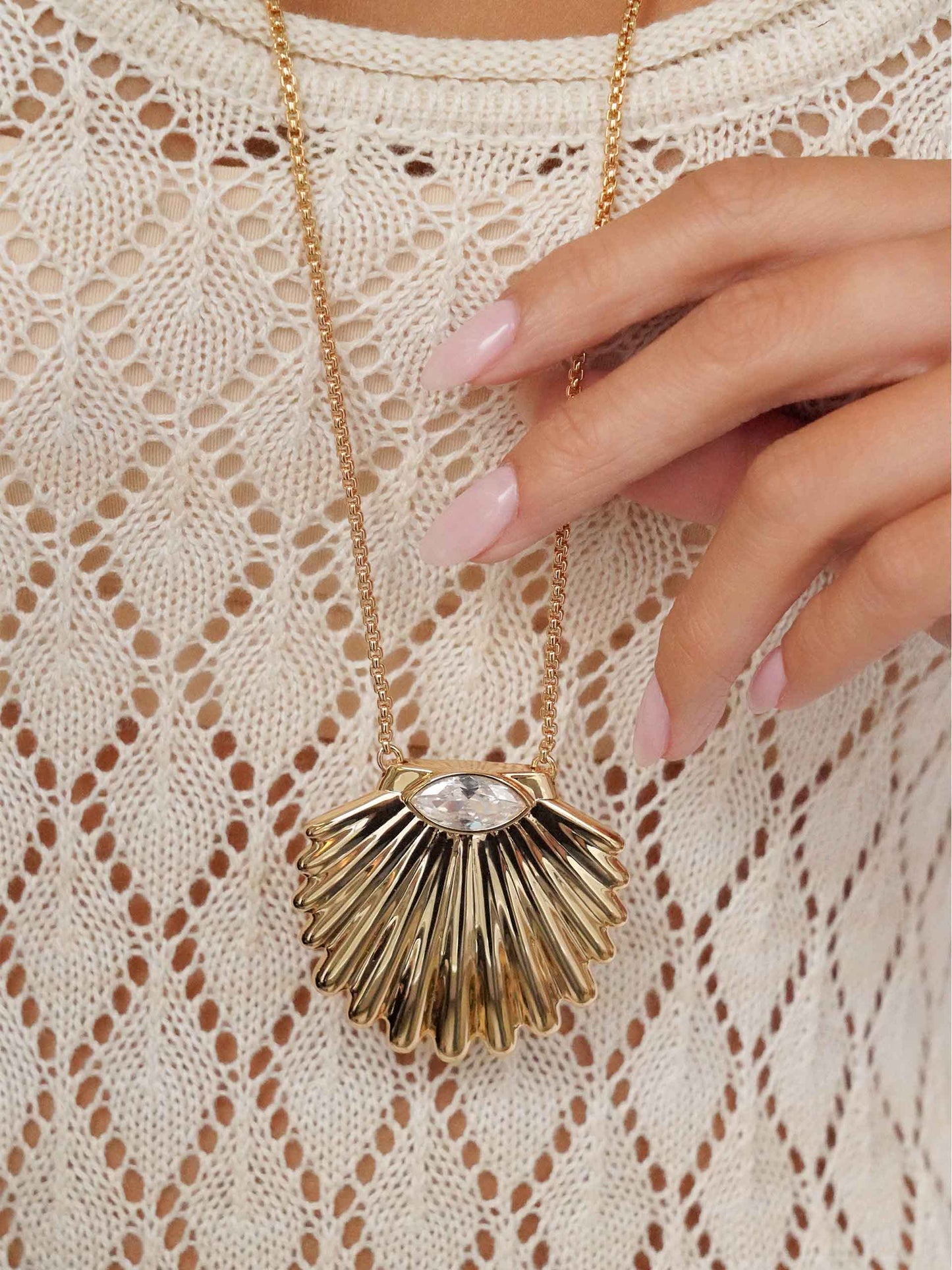 Scallop Crystal Necklace Clear Crystal with 18k Gold Plating model 4