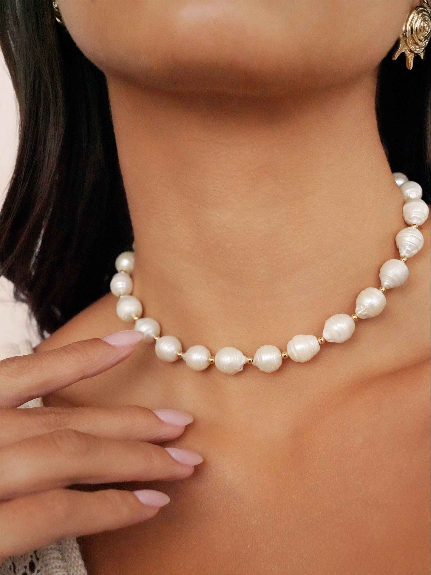 Freshwater Pearl Necklace on model