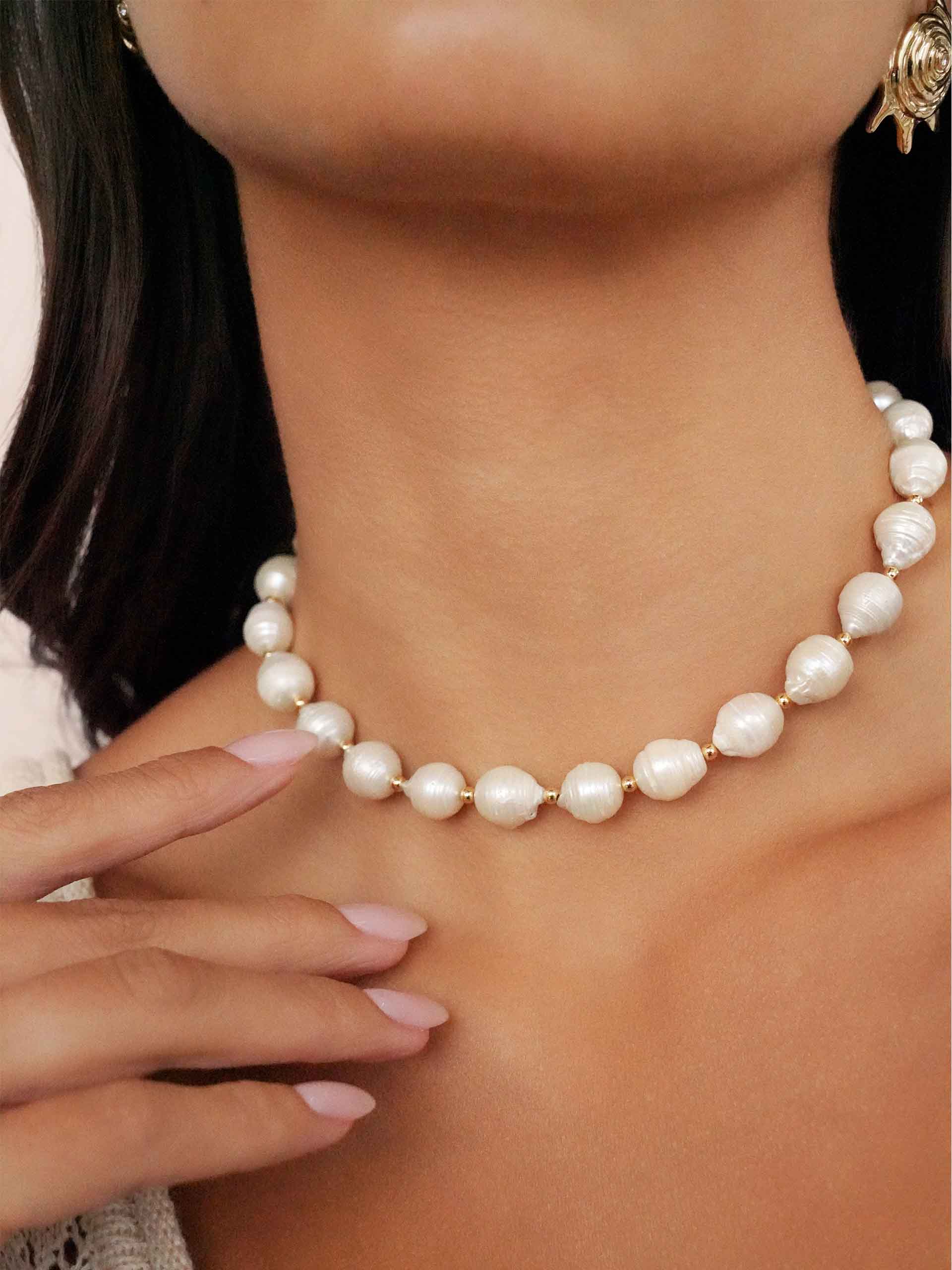 Freshwater Pearl Necklace on model