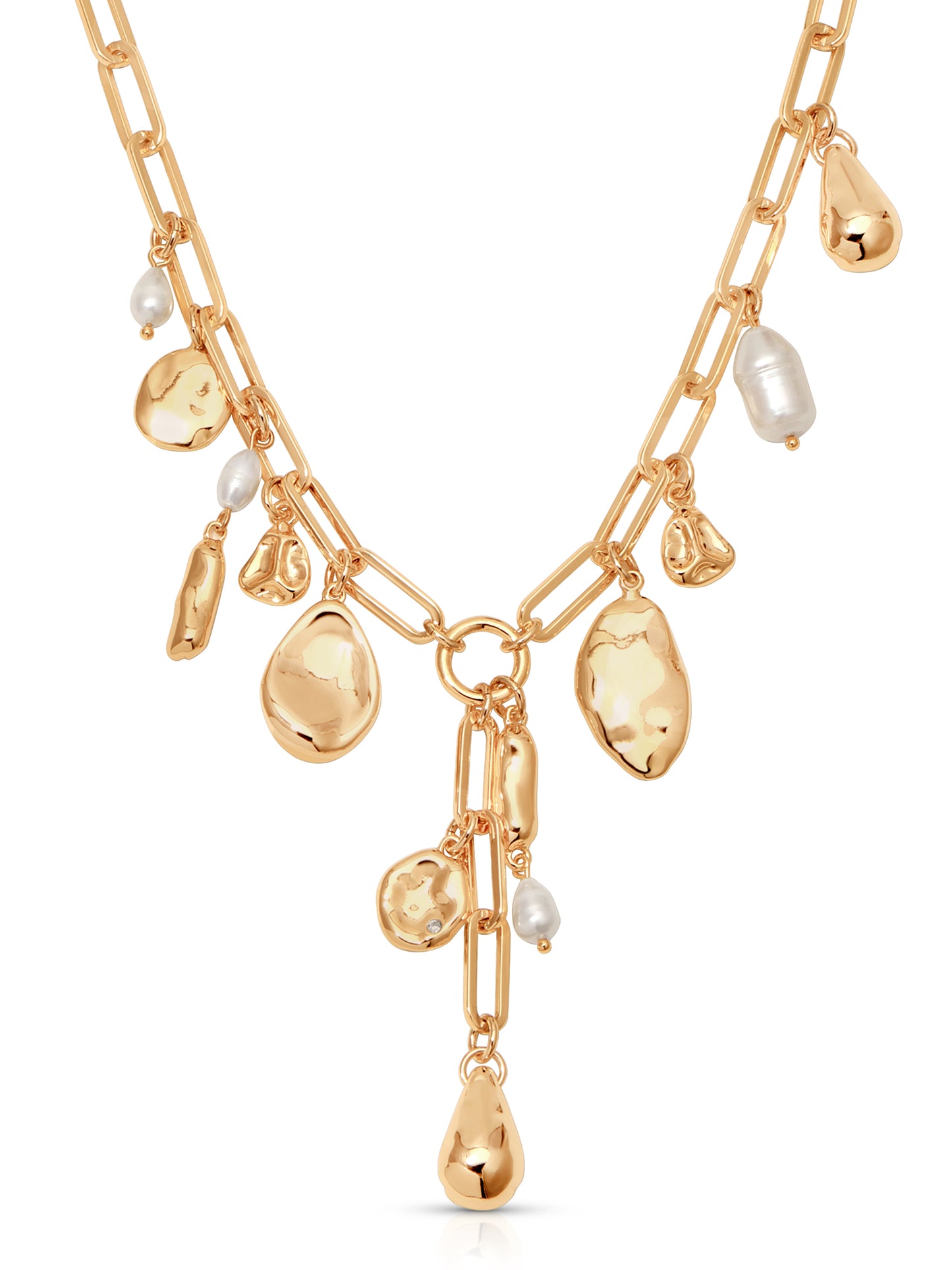 Melting Metal Charm Lariat 18k Gold Plated