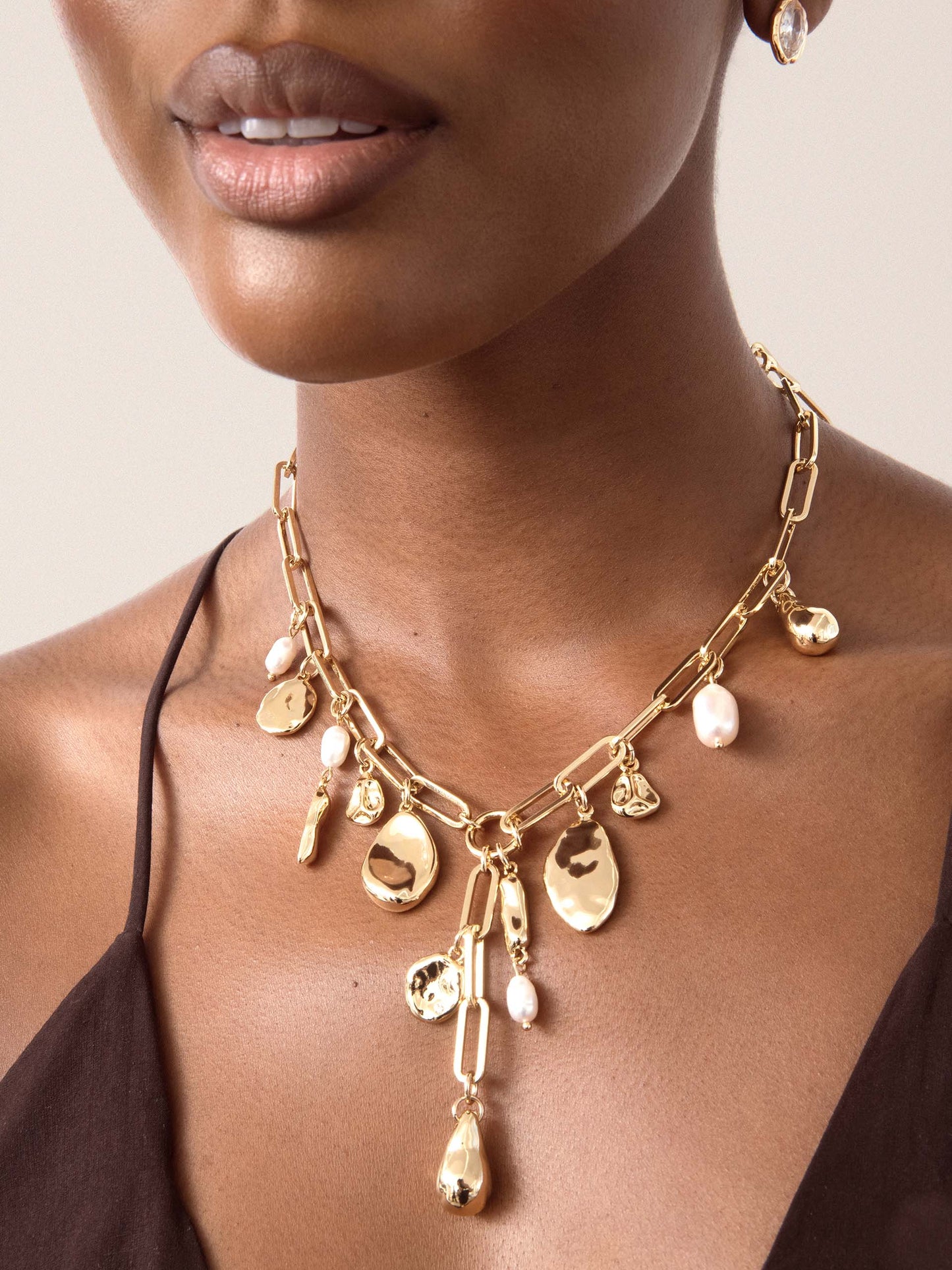 Melting Metal Charm Lariat 18k Gold Plated model 4