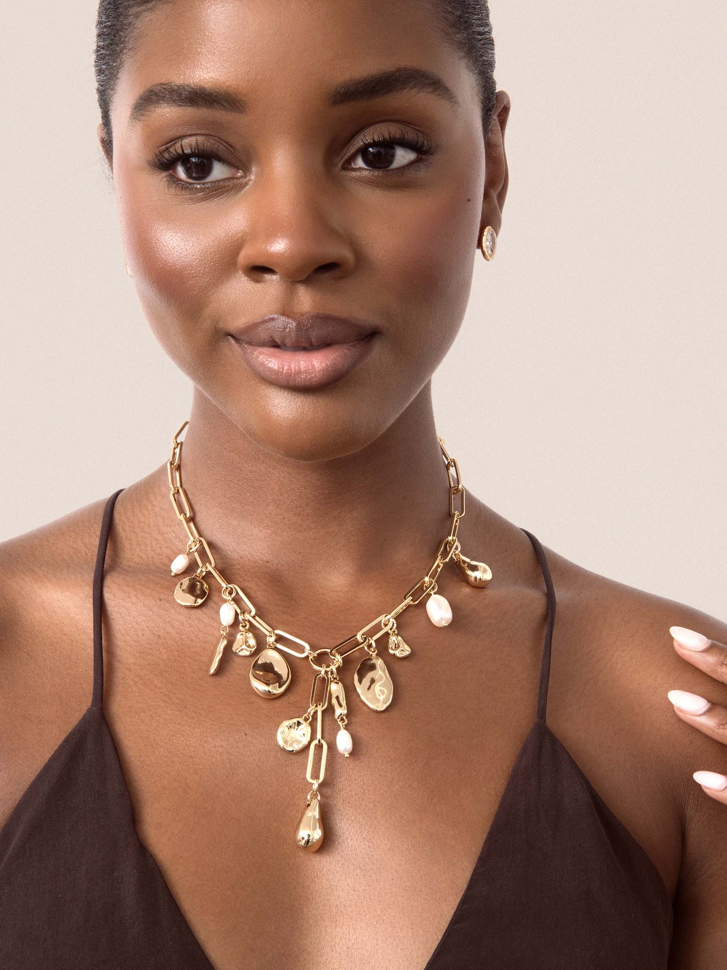 Melting Metal Charm Lariat 18k Gold Plated model 2