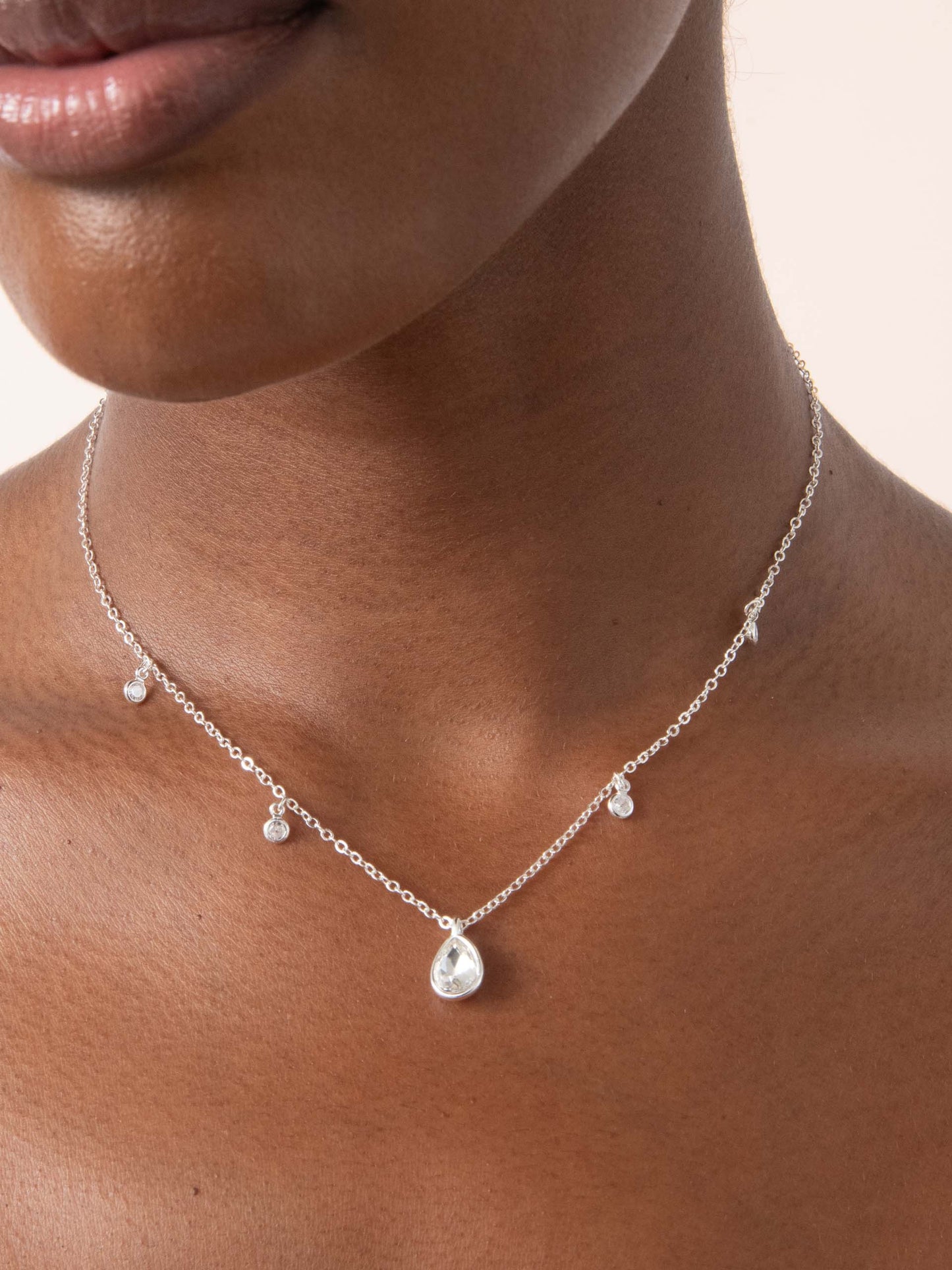 Dripping in Crystals Drop Necklace Clear Crystal with Silver Plating model