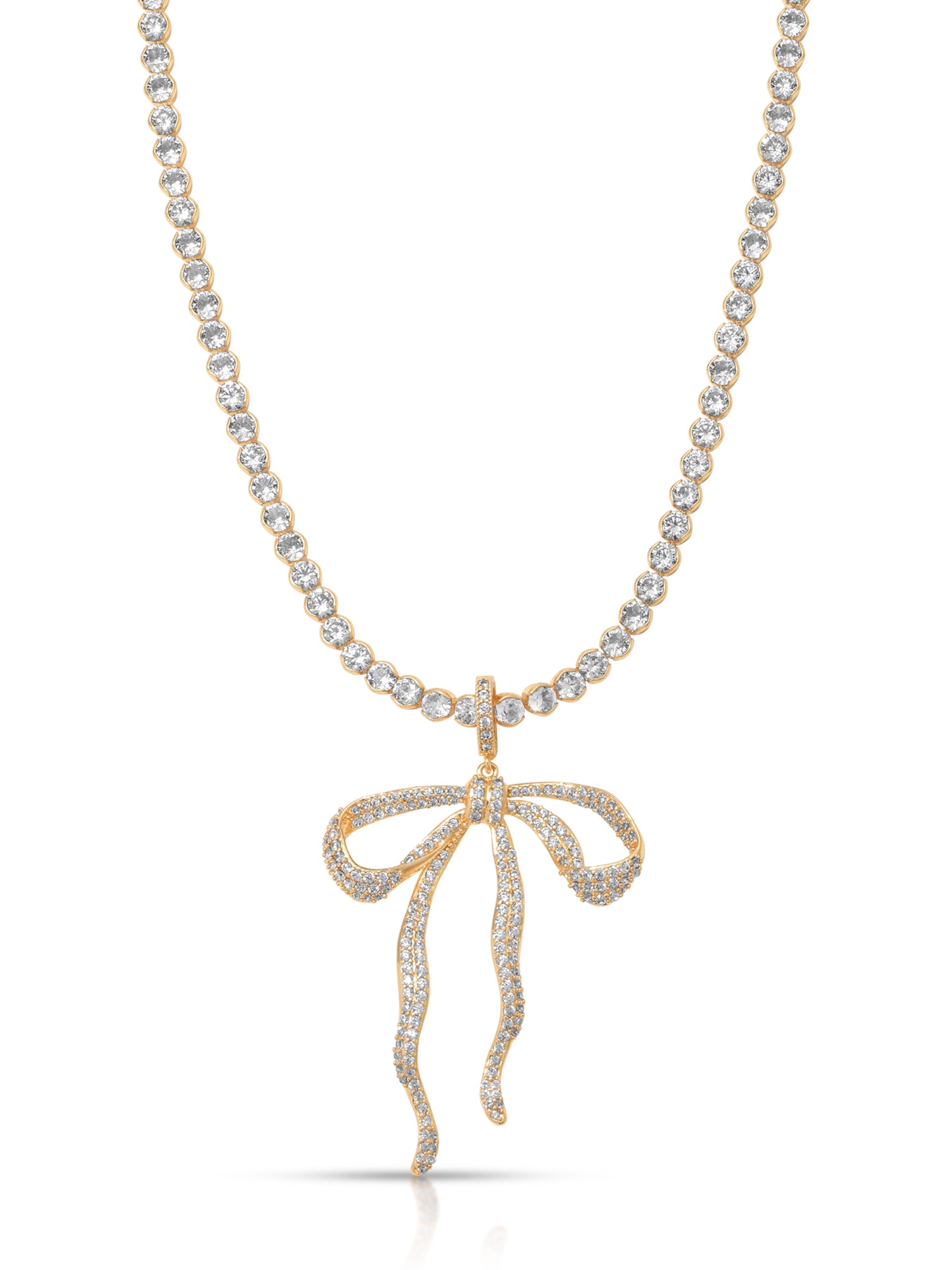 Pave Bow Tennis Necklace