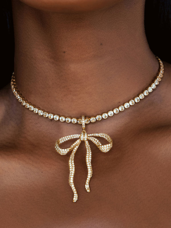Pave Bow Tennis Necklace Second