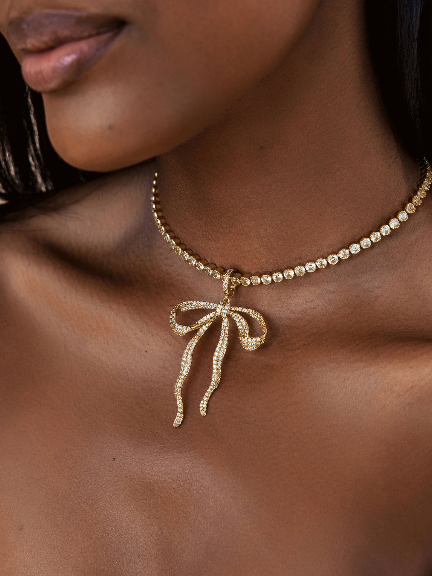 Pave Bow Tennis Necklace