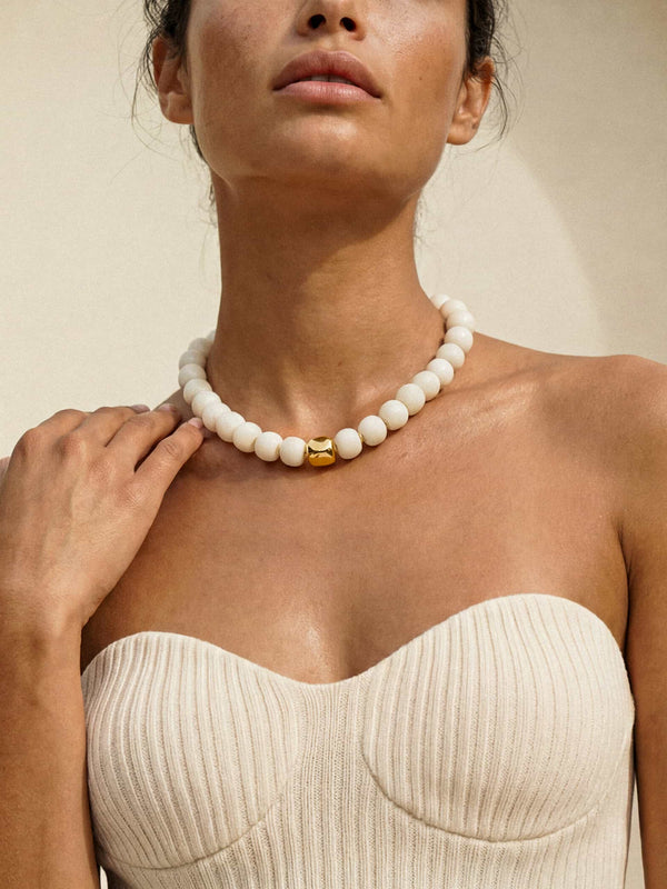 Power Bead Statement Necklace in Bone Second