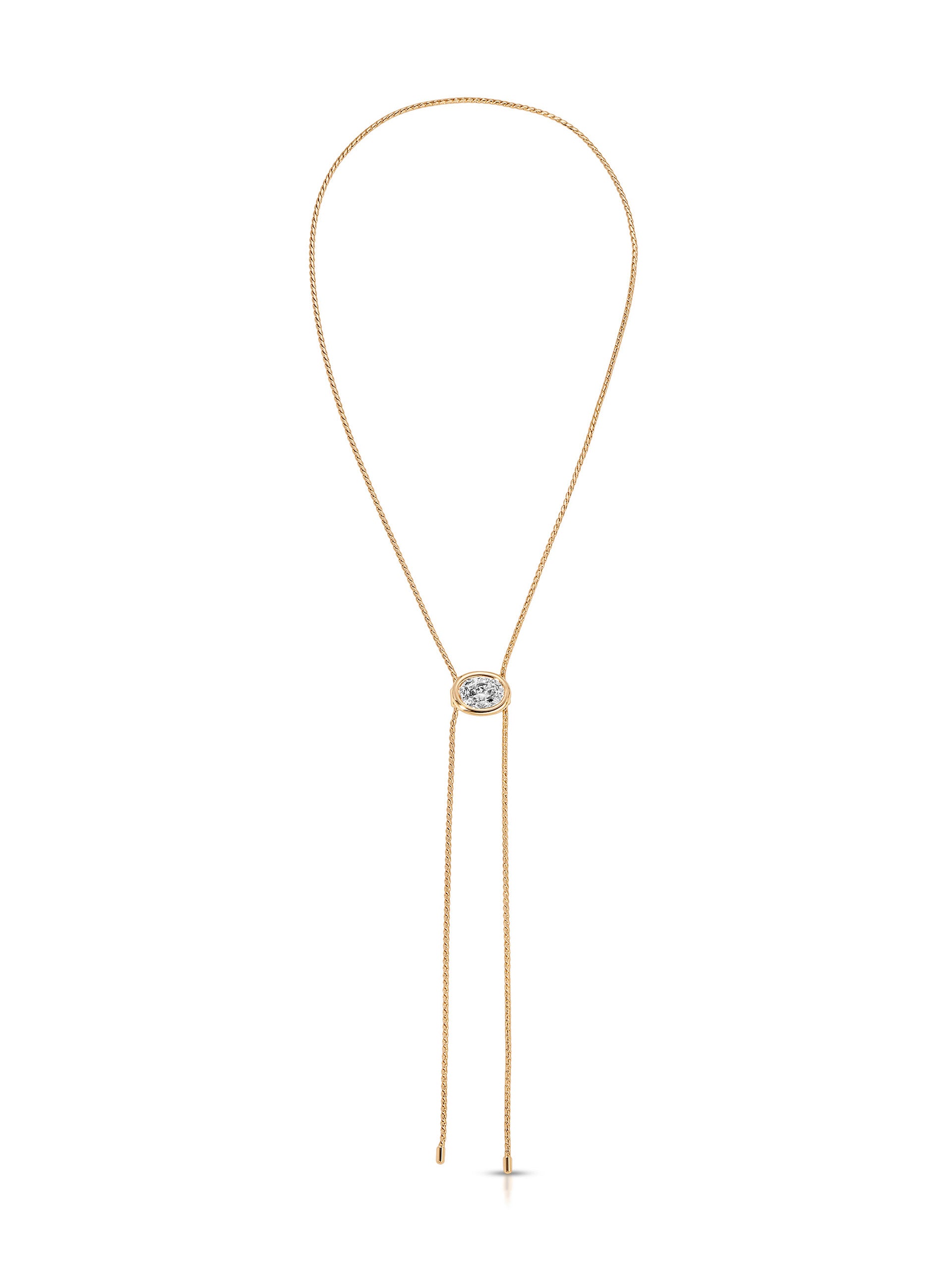 Bezel Bolo Necklace Clear Crystal with 18k Gold Plating