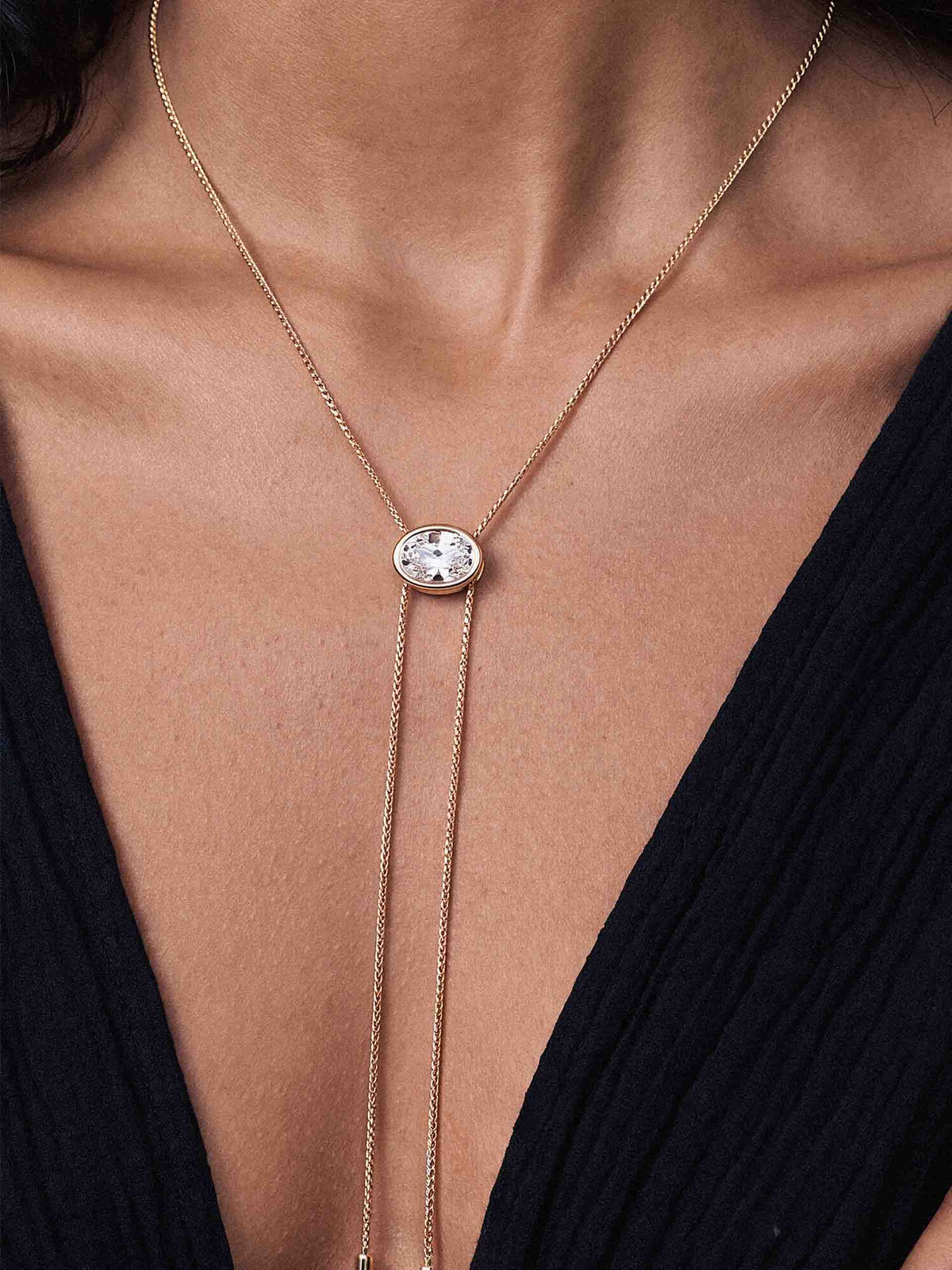 Bezel Bolo Necklace Clear Crystal with 18k Gold Plating model 3
