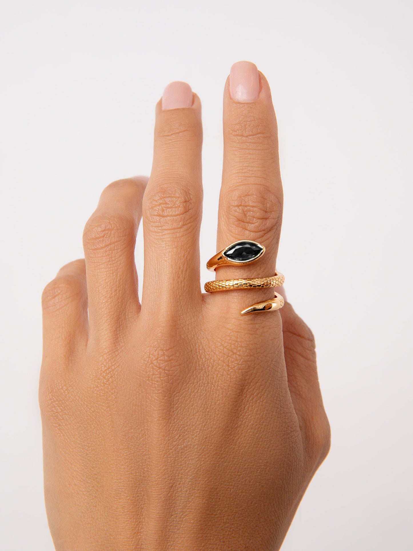 Marquise Coiled Ring Black Crystal with 18k Gold Plating on model 4