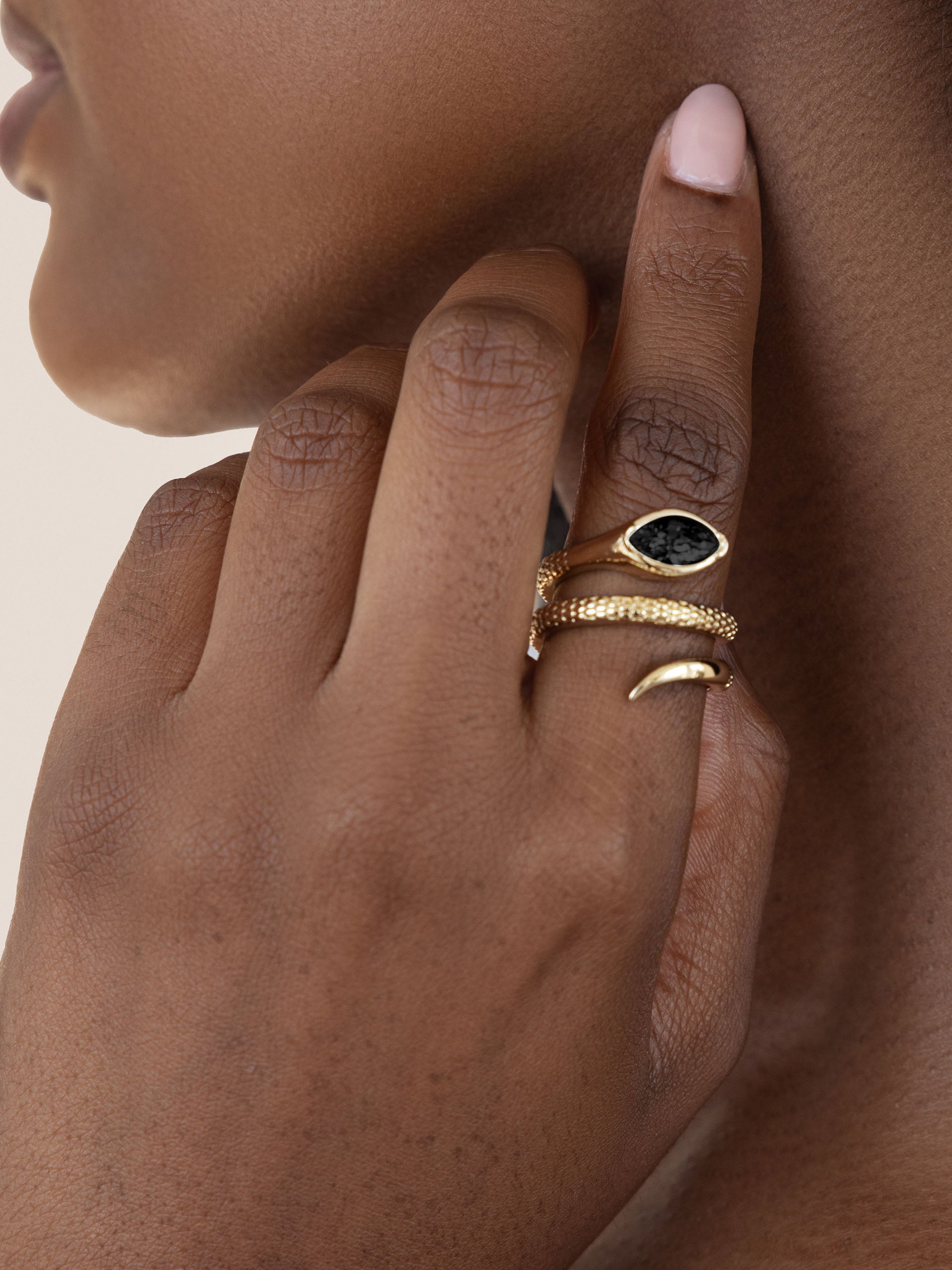 Marquise Coiled Ring Black Crystal with 18k Gold Plating on model 2