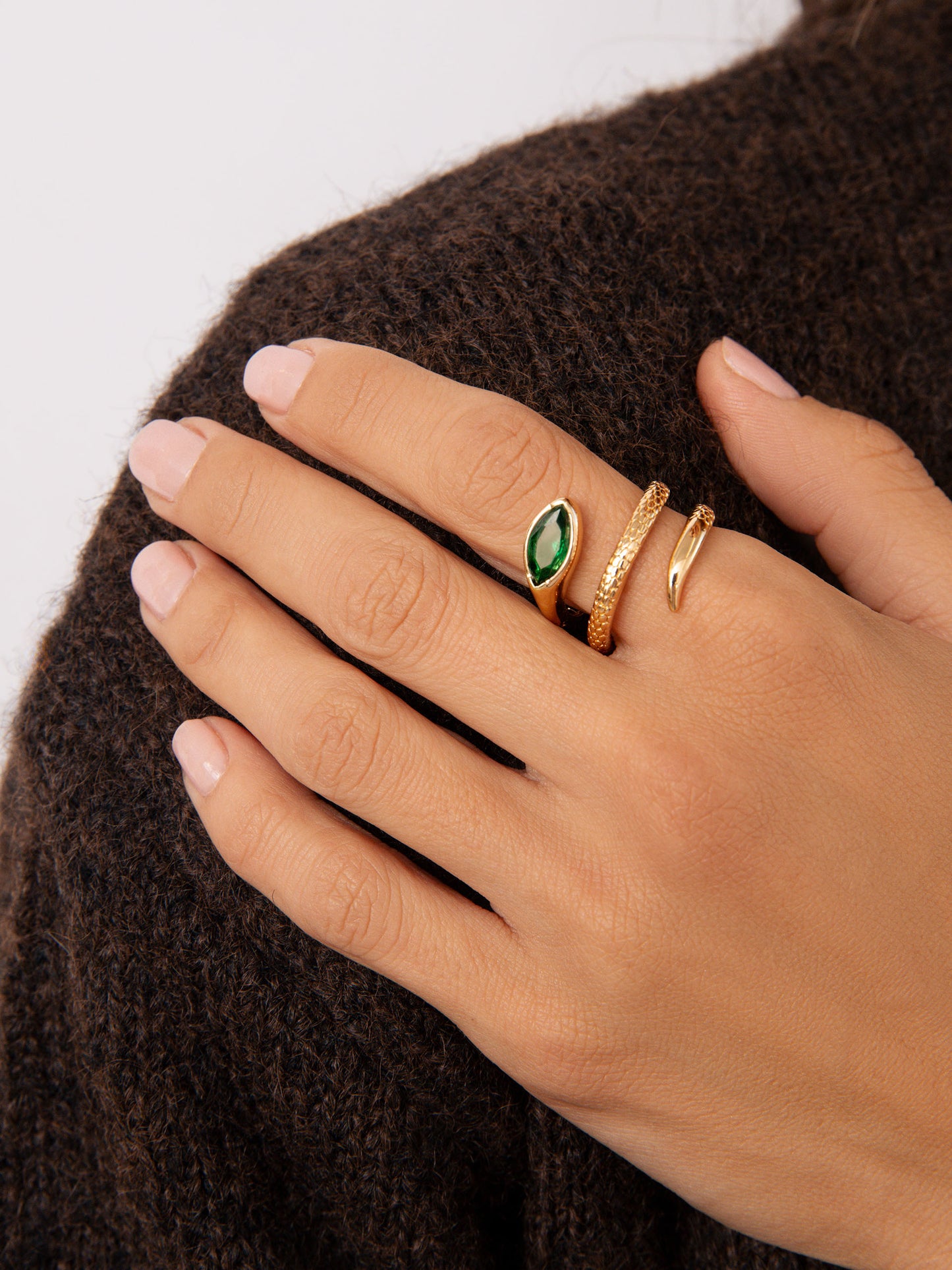 Marquise Coiled Ring Emerald Crystal with 18k Gold Plating on model 4
