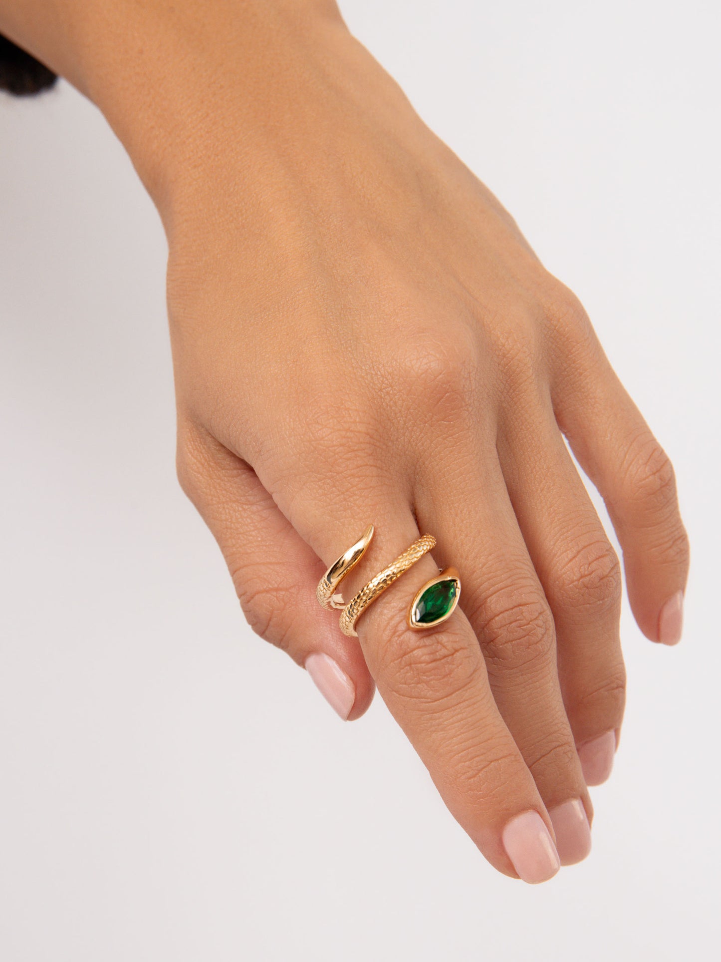 Marquise Coiled Ring Emerald Crystal with 18k Gold Plating on model 2