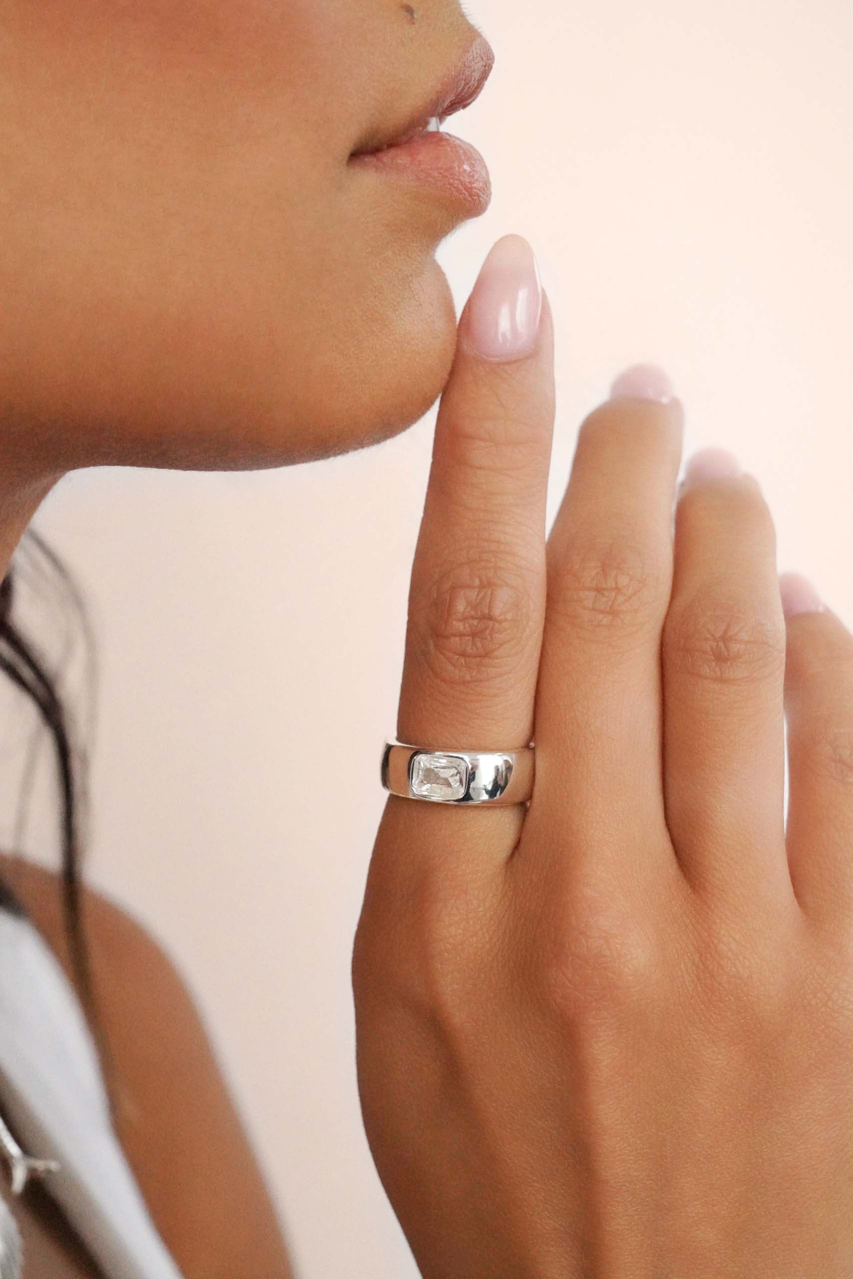 Emerald Cut Treasure Ring Clear Crystal with Silver Plating model