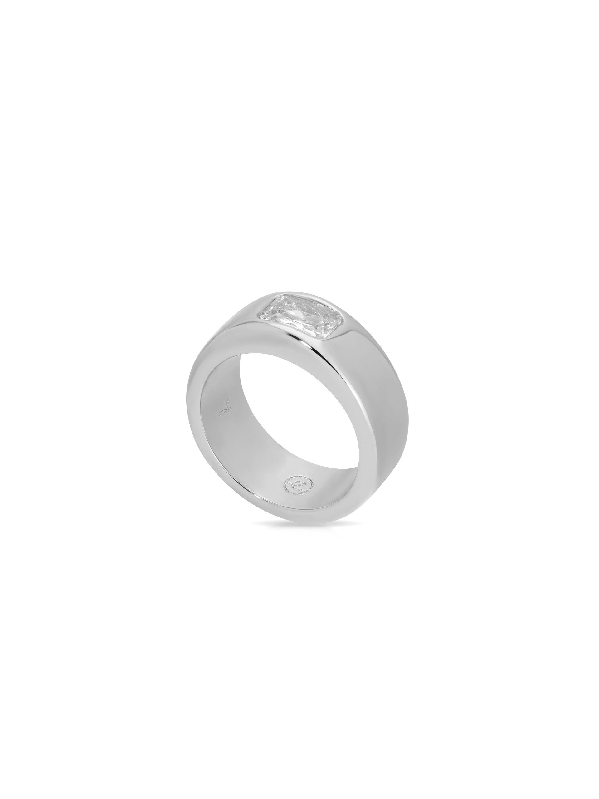 Emerald Cut Treasure Ring Clear Crystal with Silver Plating