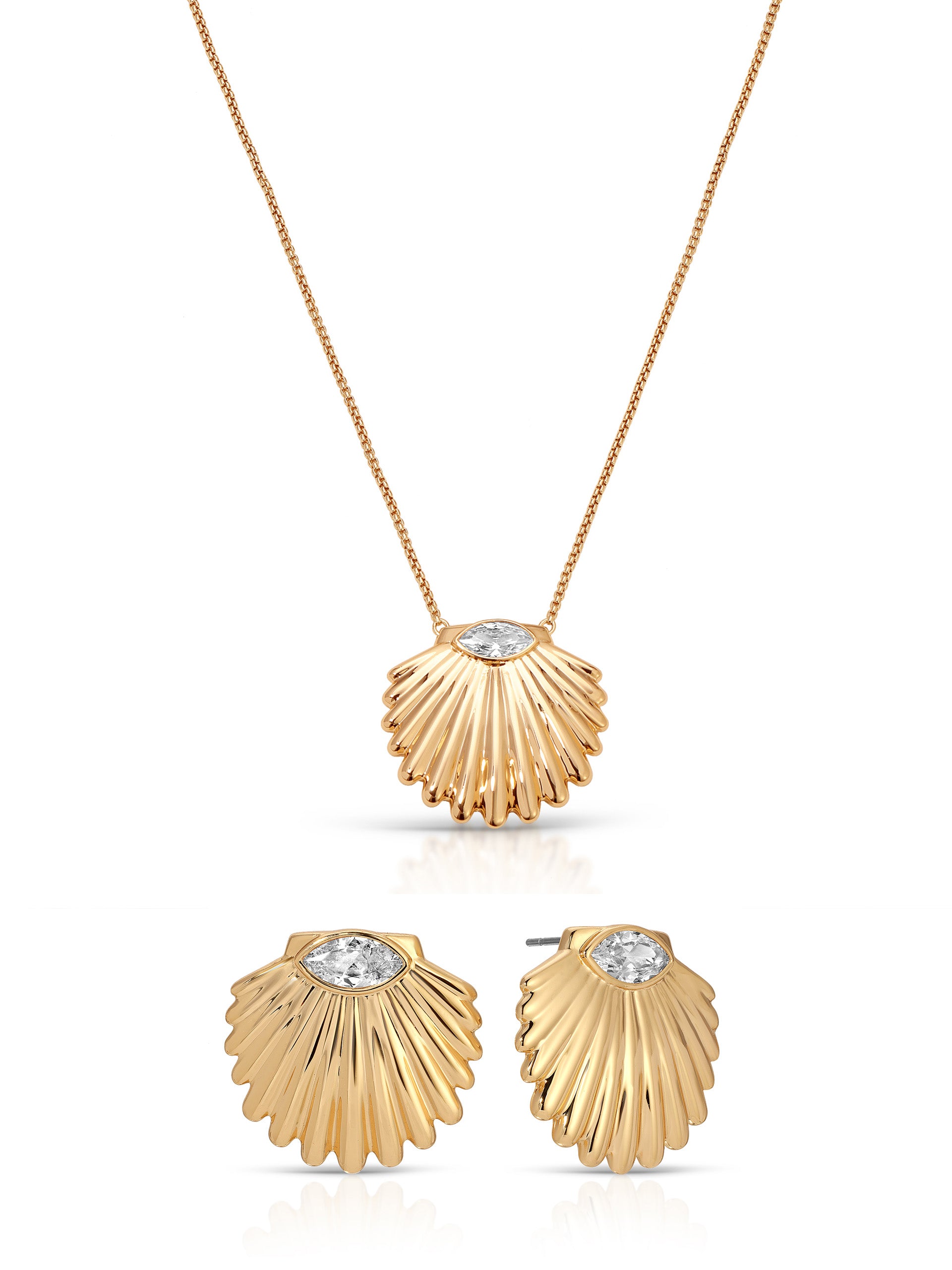 Santorini Shell Studs & Scallop Crystal Necklace Set