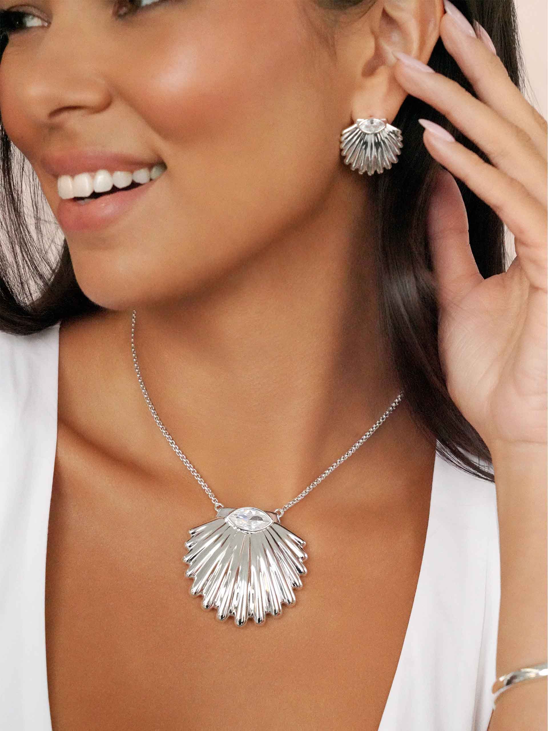 Scallop Crystal Necklace on model 3