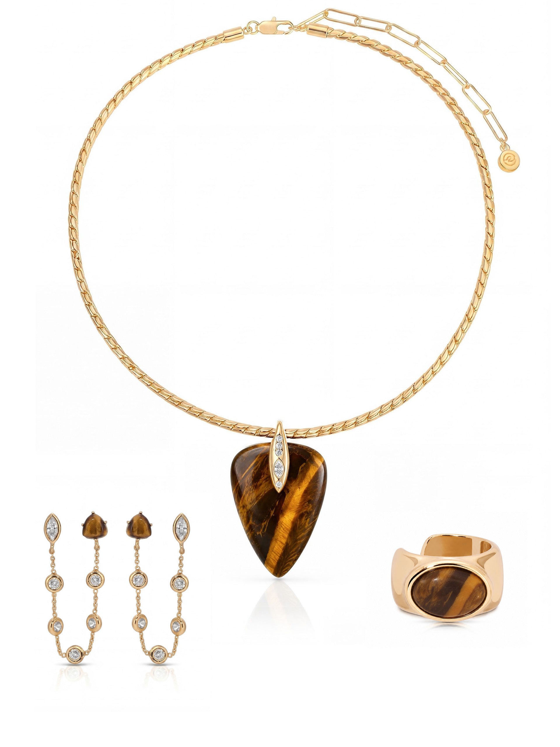 Solstice Double Piercing Set in Tiger's Eye