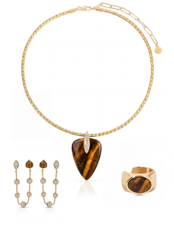 Solstice Double Piercing Set in Tiger's Eye