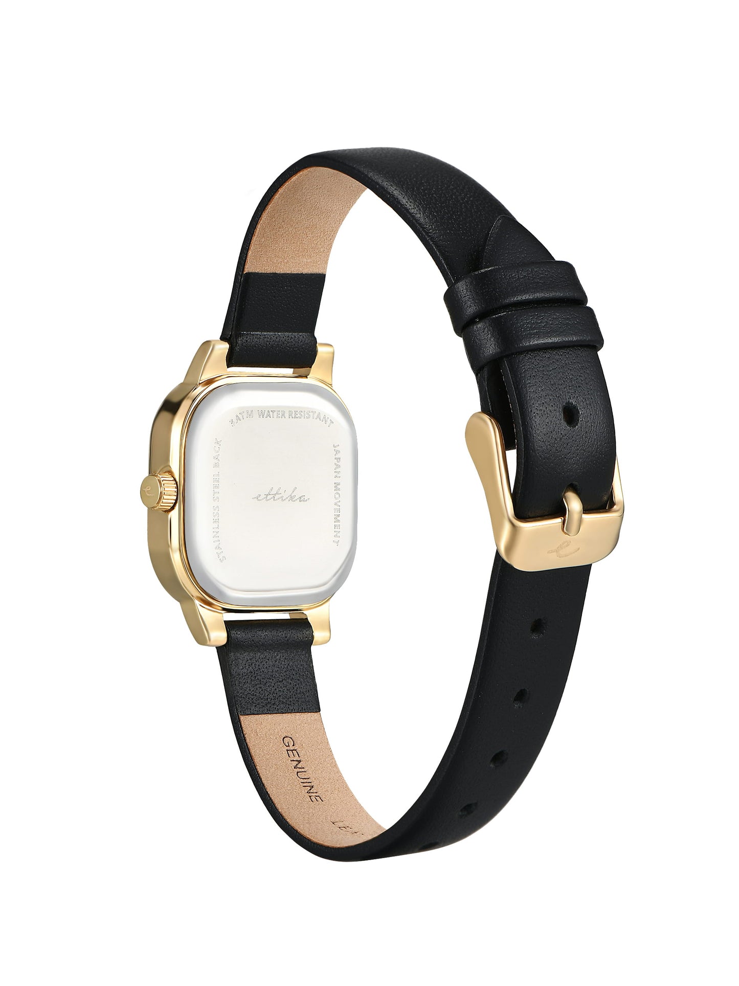 Classic Square Black Leather Watch with 24K Gold Plating 5