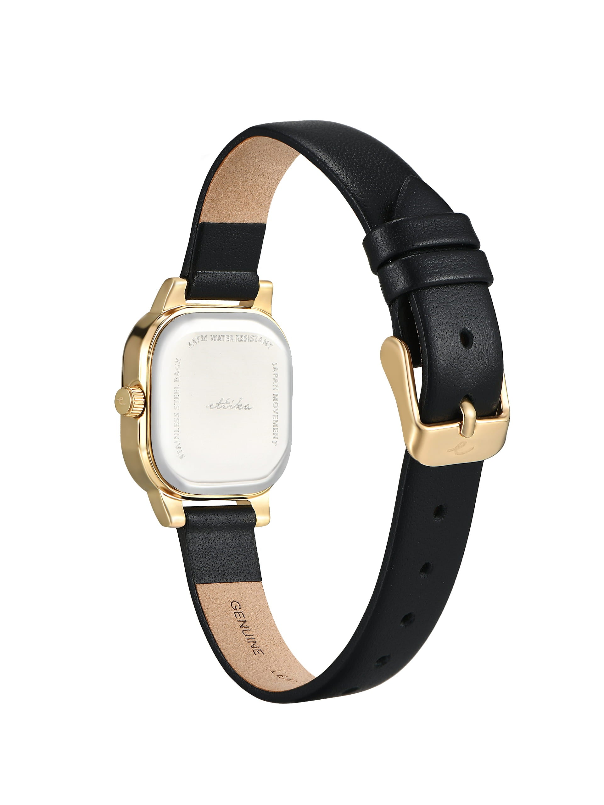 Classic Square Black Leather Watch with 24K Gold Plating 5